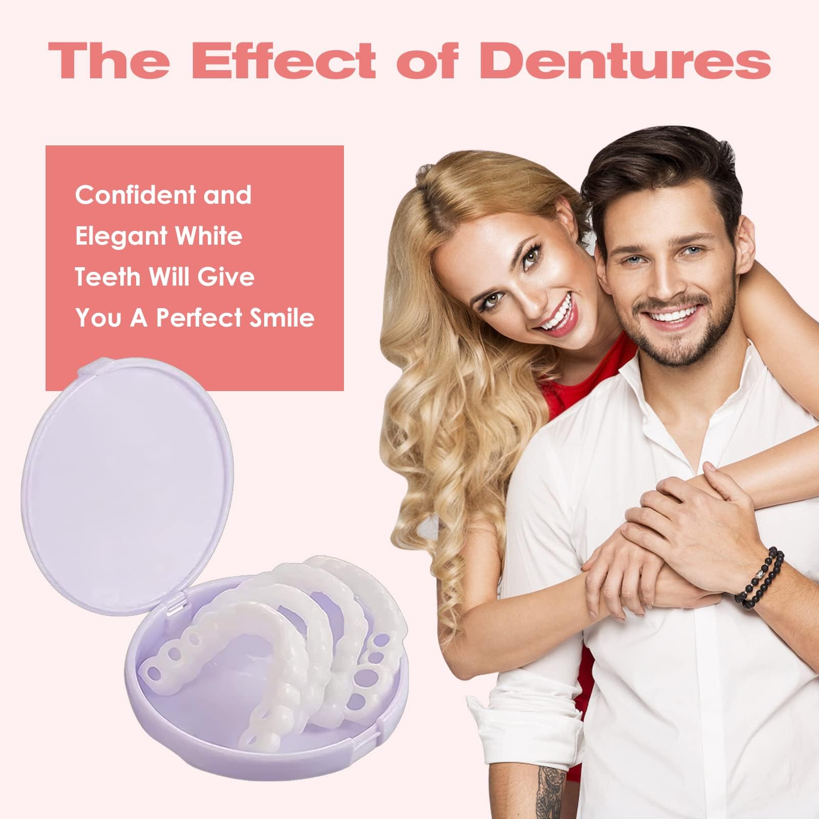 6 PCS Temporary Dentures with Veneer for Men & Women - Fix Gaps & Imperfect Teeth - Comfortable & Natural-Looking for Daily Use & Special Occasions