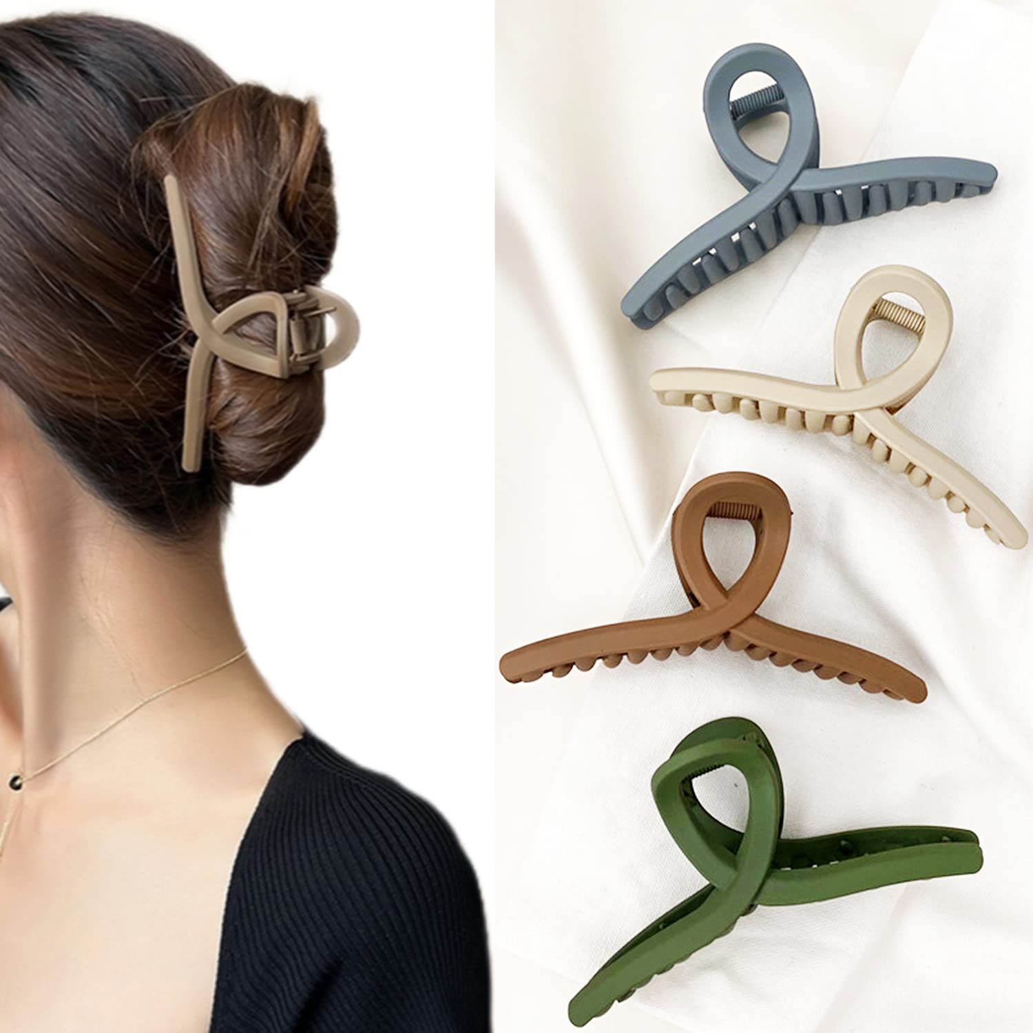 KROGER Large No Slip Matte Hair Claw Clips - 8cm Jaw Butterfly Clips for Women & Girls (4 Pack) - Perfect for Thin, Fine or Thick Hair - Great for Work, Gym, and Everyday Styling