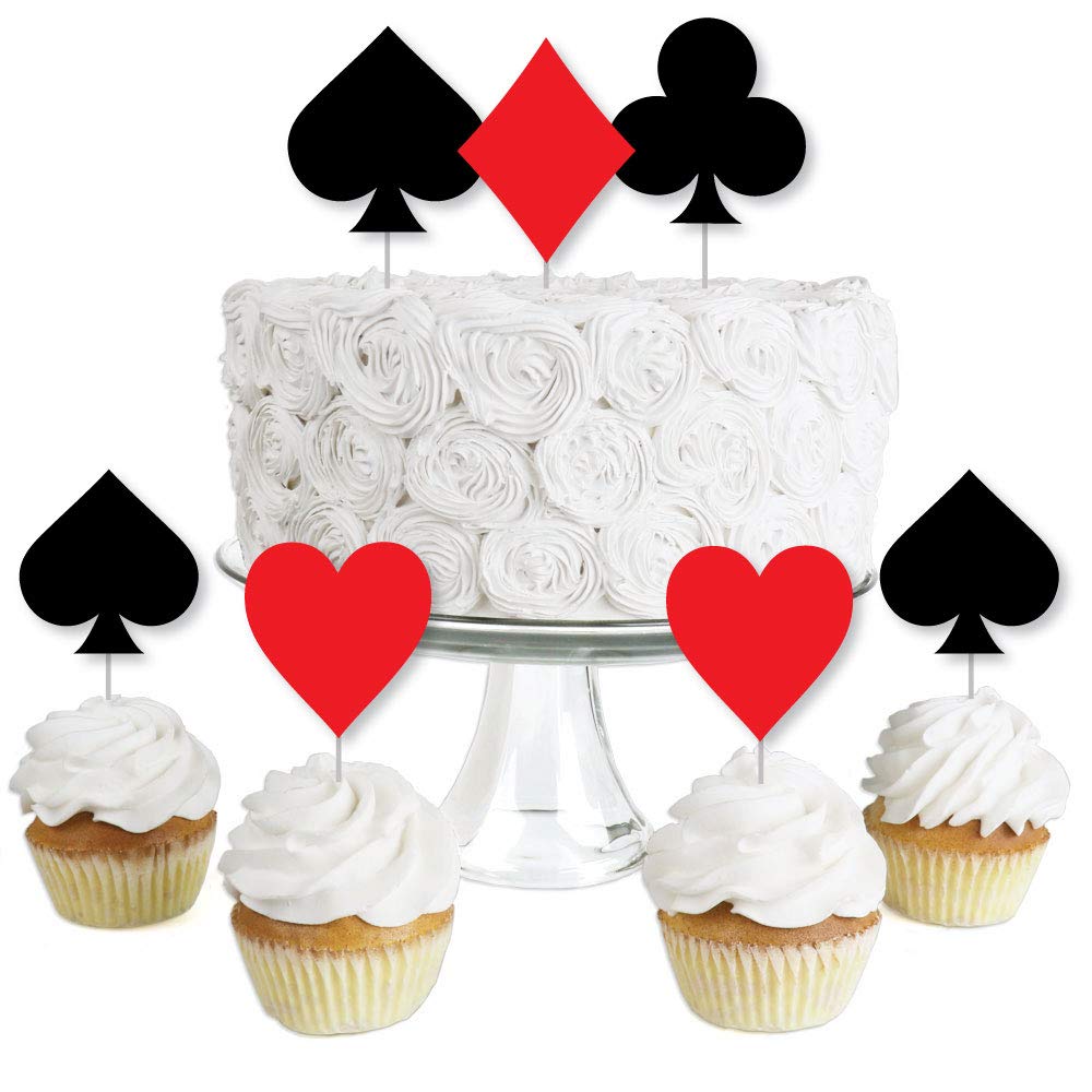 Big Dot of Happiness Las Vegas Casino Party Cupcake Toppers - Set of 24 Clear Dessert Treat Picks for Casino Theme Birthday, Bachelorette & Game Night Decorations