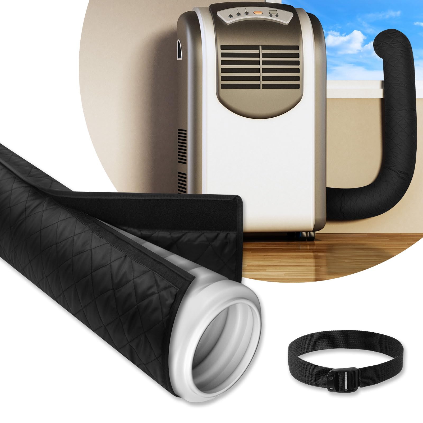 Outus 1-Piece Universal 6-Inch Portable Air Conditioner Hose Cover - Insulated AC Duct Wrap for Energy Efficiency - Black Edge Wrap Style - Perfect for Home, Office & RV Cooling Systems