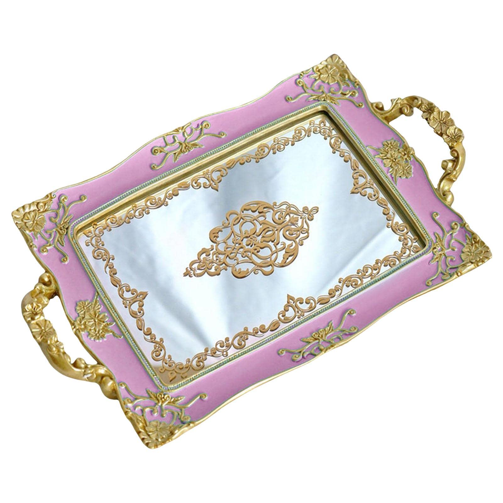 Nordic Decorative Mirror Tray - Rectangle Vanity Organizer for Bathroom & Dresser | Makeup Serving Tray for Perfume, Jewelry & Cosmetics | Elegant Purple Home Decor for Bedroom & Vanity