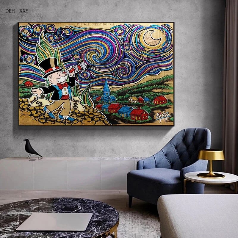 Vintage Alec Monopoly and Richie Canvas Print Wall Art - Pop Culture Decor for Living Room, Bedroom & Office - Unique Gift for Art Lovers