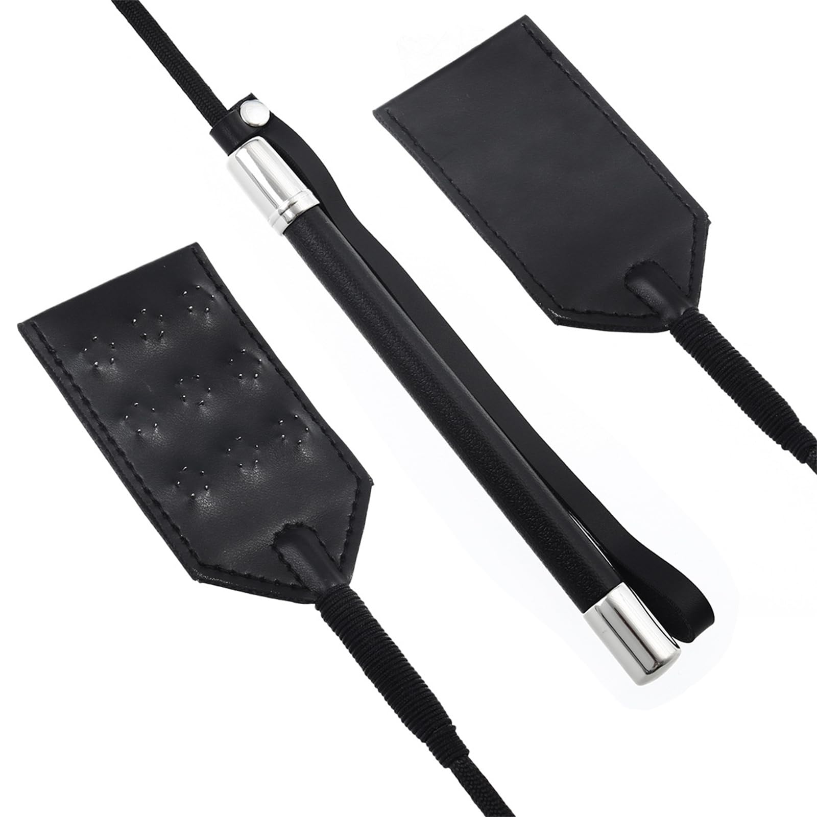 Black Spiked Leather SM Whip - Adult BDSM Toy for Couples Training, Sensation Play & Role Play - Perfect for Bondage, Spanking & Sensual Exploration