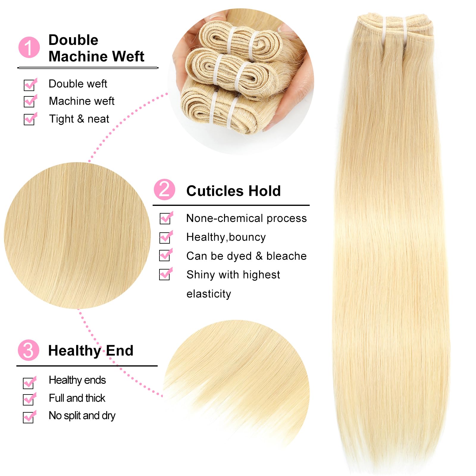 YAREESONG 12A Grade 100% Unprocessed Brazilian Virgin Blonde 613 Human Hair Extensions 24 26 28 Inch 300g Bundles for Women - Perfect for Styling, Weaves, and Special Occasions