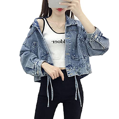 Women's Loose Fit Long Sleeve Denim Jacket with Big Pockets - Casual Spring & Autumn Outerwear for Everyday Wear | Street Style, Weekend Outings, and Layering Fashion
