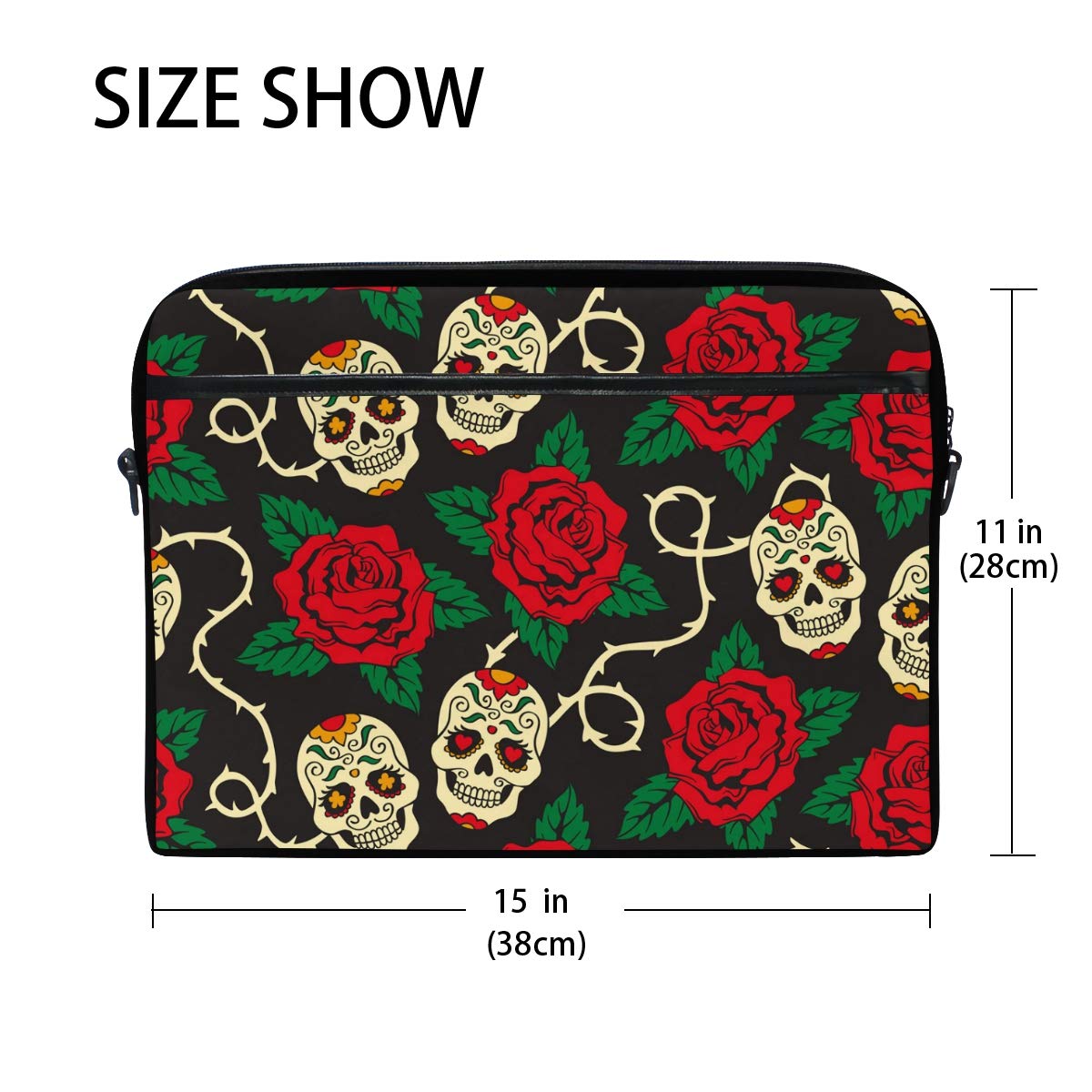 ALAZA Sugar Skull Rose Floral Laptop Sleeve Bag - Convertible Crossbody Messenger Briefcase with Strap & Pocket for MacBook Air Pro, Surface, Dell, ASUS, HP, Lenovo 14-15.4 Inch - Perfect for Work, Travel & School Accessories