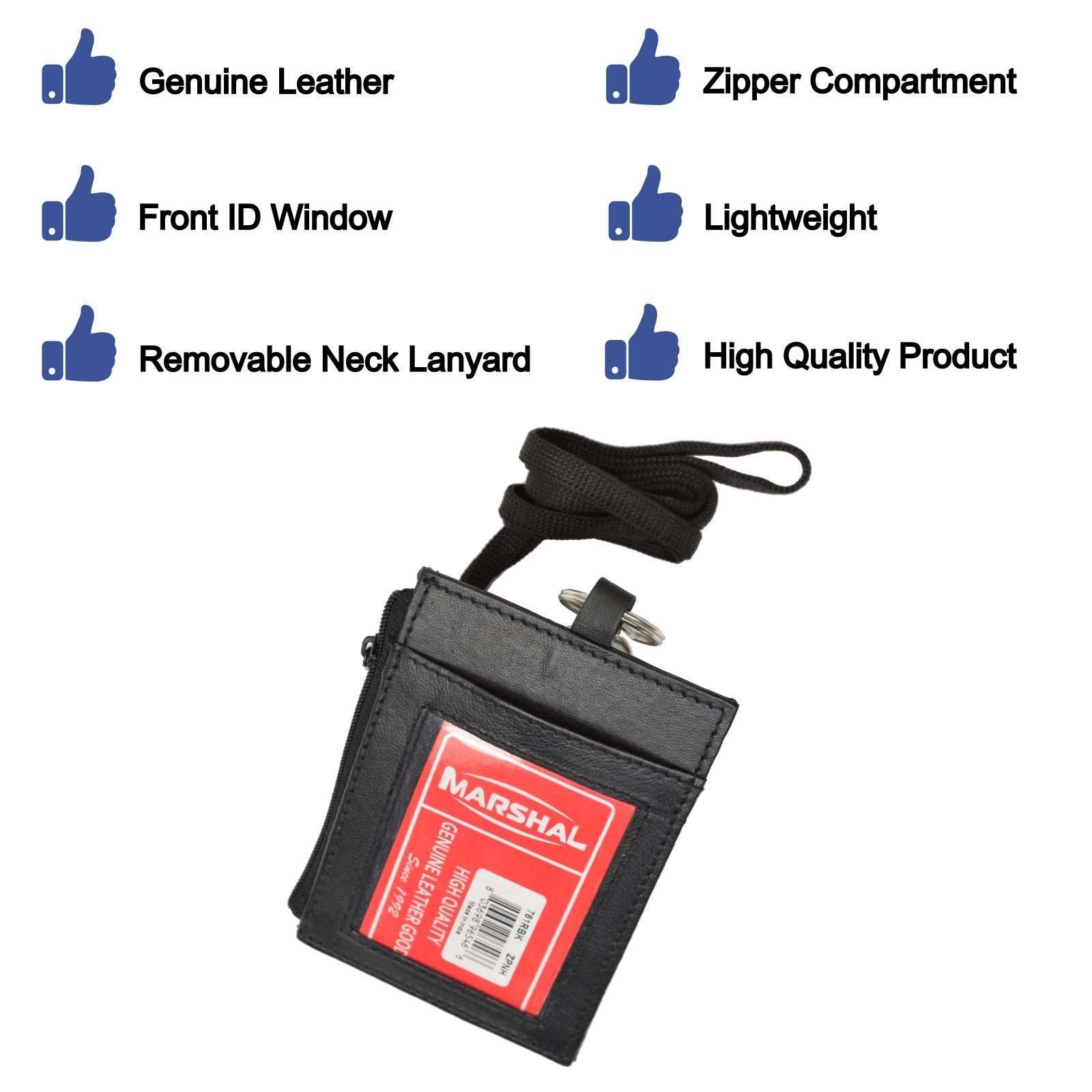 Marshal Leather ID Card Holder - Neck Pouch Wallet for Work & Travel
