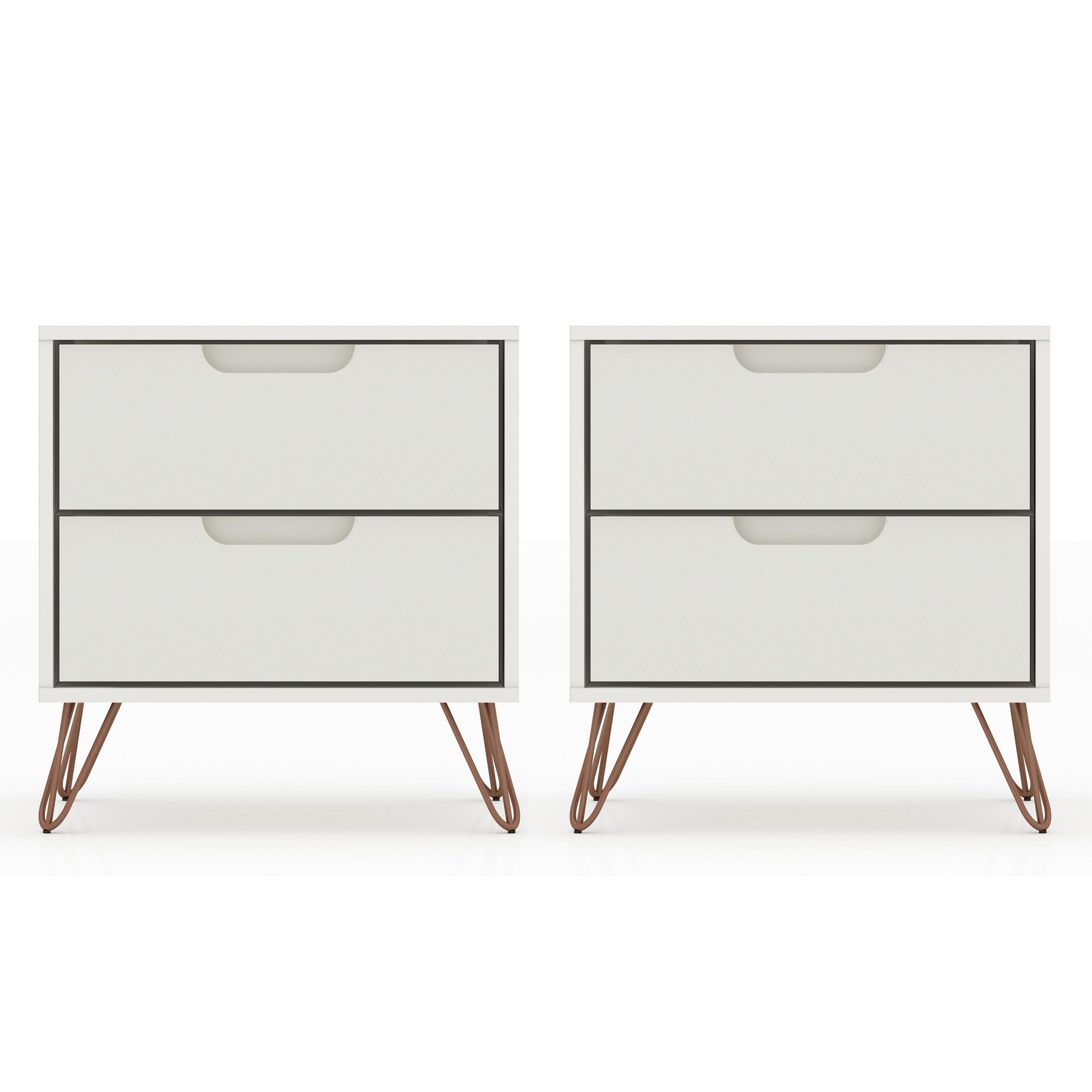 Mid Century Modern Nightstands Set of 2 - Manhattan Comfort Rockefeller Bedside Tables with Drawers, Minimalist Display & Storage Organizer for Bedroom - Off-White Night Stands Perfect for Small Spaces, Guest Rooms & Apartment Living