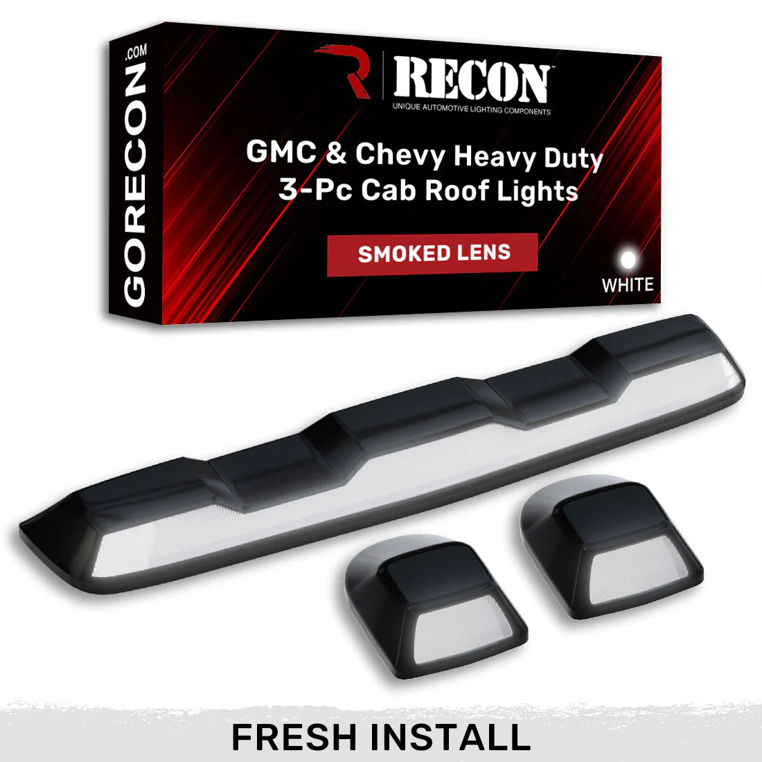 GMC & Chevy 20-24 (4th GEN) Heavy Duty Smoked Cab Roof Light Lens with White LEDs - 3 Piece Set for Trucks Without Factory Roof Lights | Off-Road Lighting Upgrade for Night Driving & Work Sites