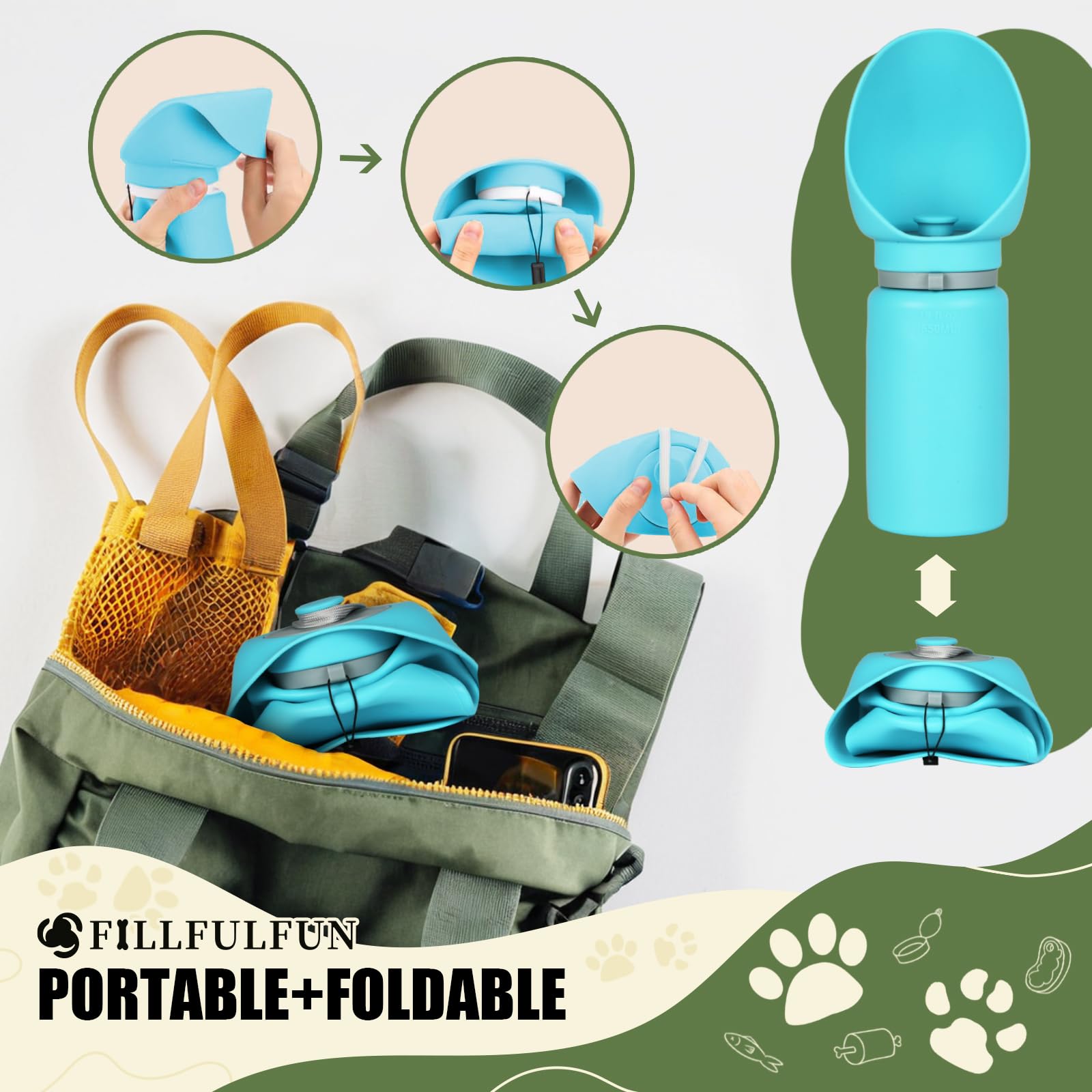Portable Dog Water Bottle 550ml with Extra-Wide Silicone Bowl - Leakproof Foldable Pet Water Dispenser for Hiking, Walking, Camping & Travel - BPA-Free Food Grade (Cyan) | Perfect for Outdoor Adventures & Daily Walks