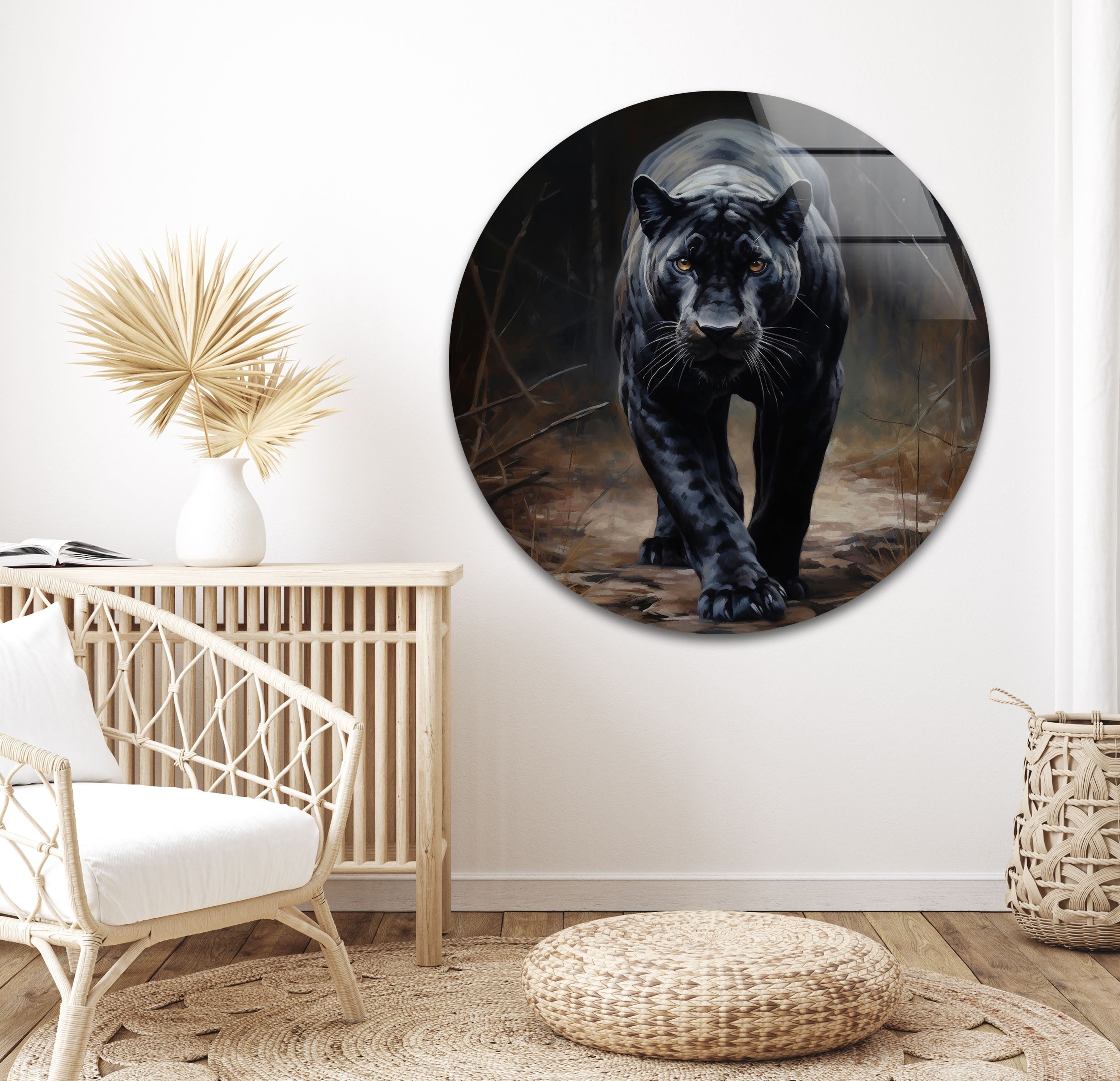 Stylish Black Puma Glass Wall Art Decor - Modern Animal Themed Home & Office Decoration - Perfect for Living Room, Bedroom, or Office Spaces