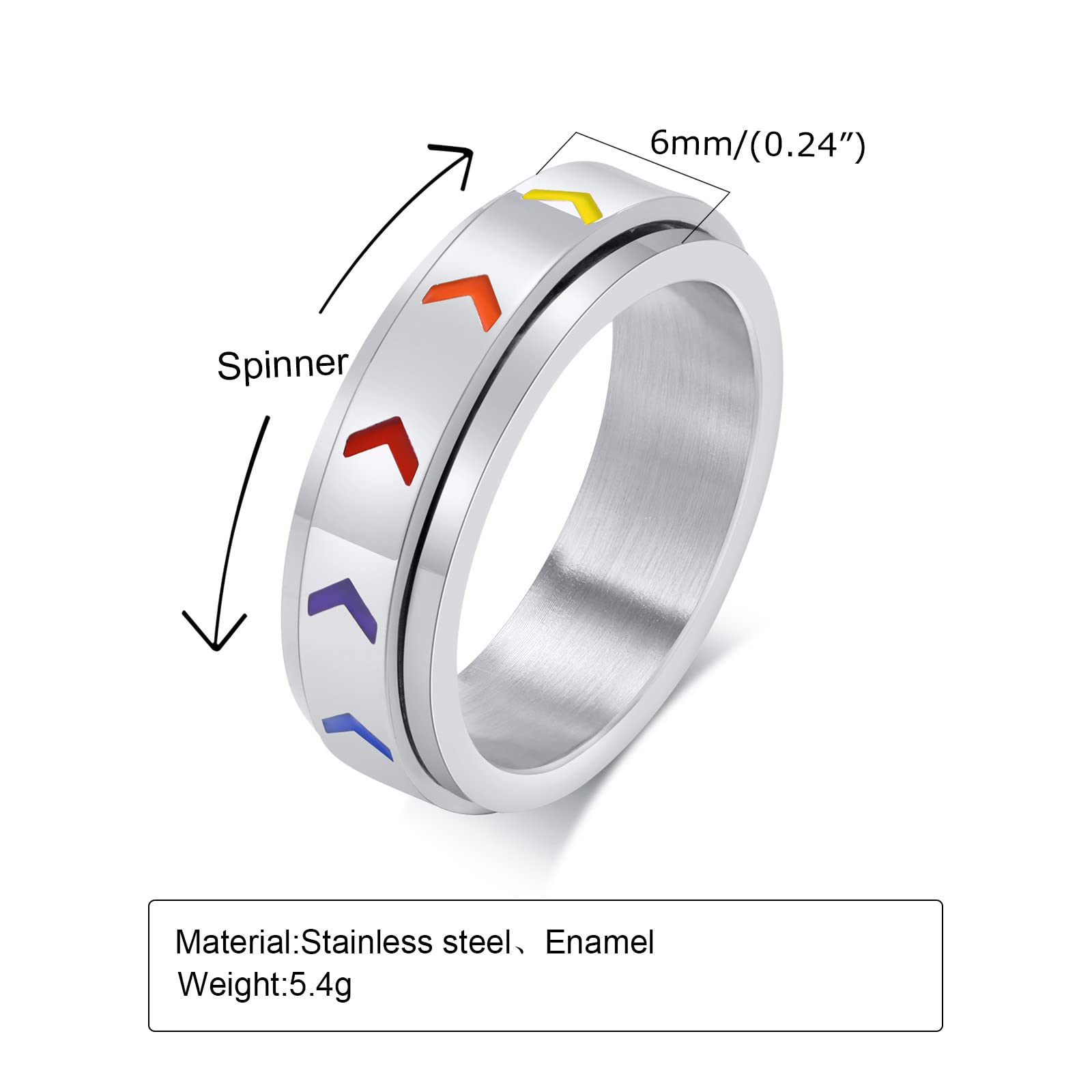 Stainless Steel Inspirational Spinner Ring - 'Be Stronger Than The Storm' Motivational Jewelry for Teens & Adults (Size 6-12) | Rainbow Arrow Rotating Band for Women & Men | Perfect Graduation Gift, Daily Wear & Stress Relief