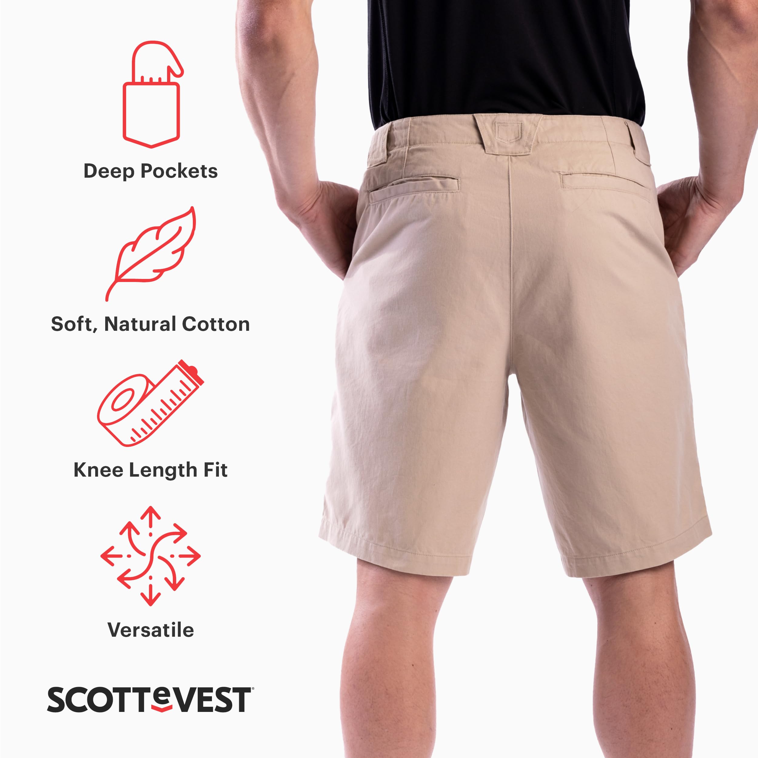 SCOTTeVEST Men's Hidden Cargo Shorts with 8 Secret Pockets - Travel, Hiking & Outdoor Adventure Essentials - Comfortable & Functional Shorts for Everyday Wear