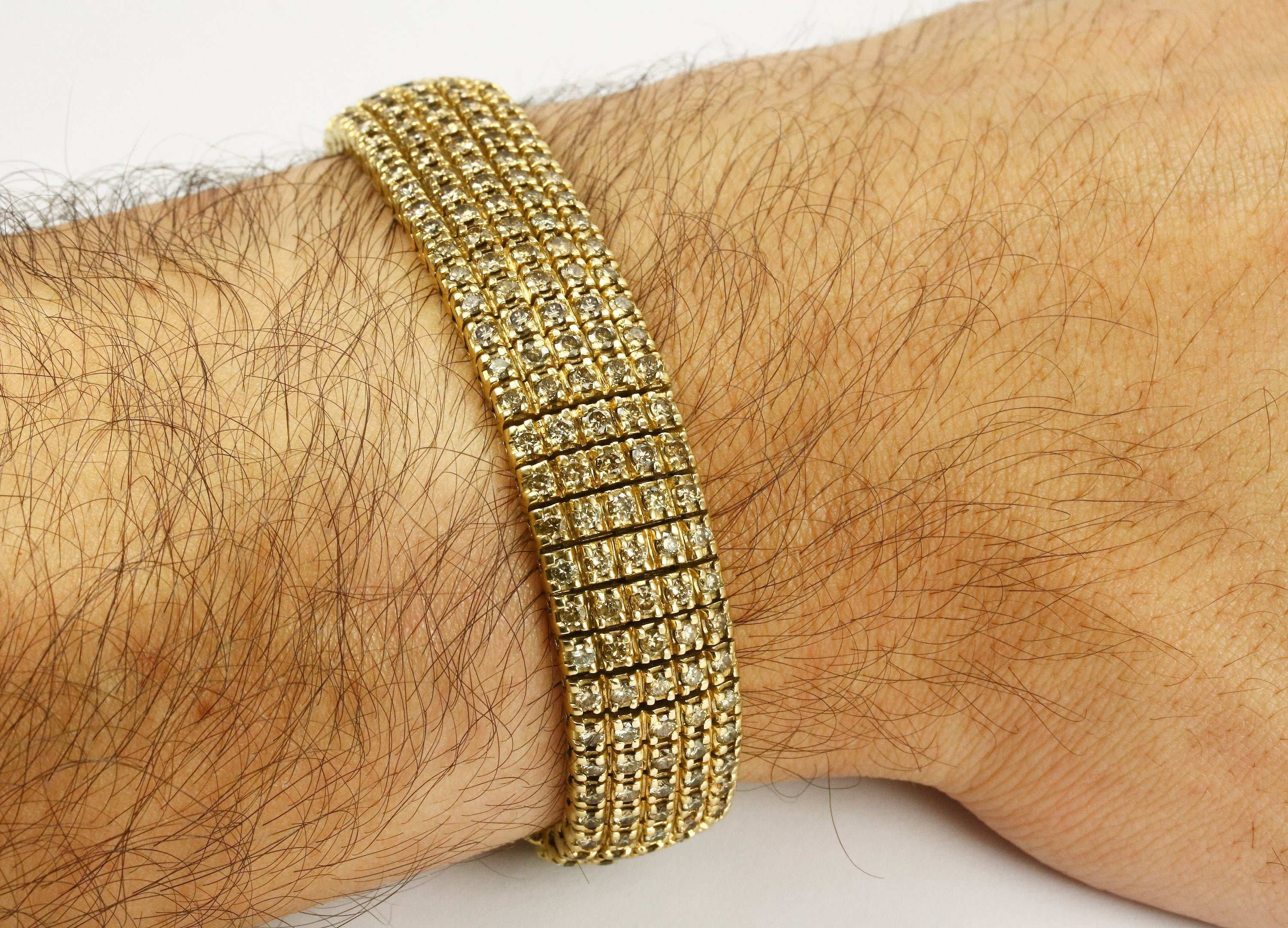 9.57tcw 44.8 Grams Heavy 5 Diamond Row Champagne Diamond Bracelet for Women - Elegant Tennis Bracelet for Wedding, Anniversary & Special Occasions