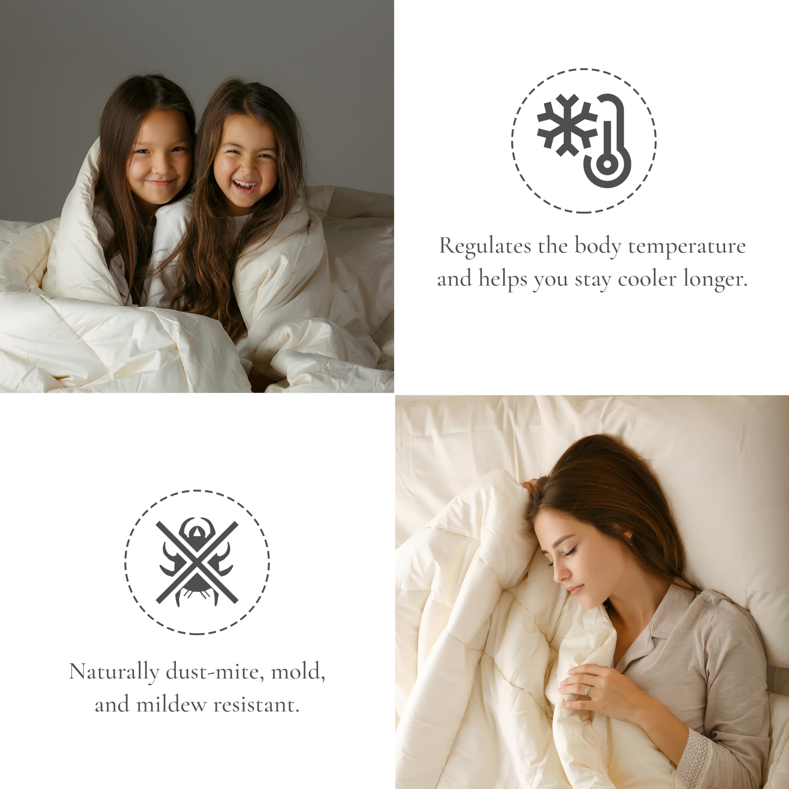 Sleep & Beyond myComforter 270TC 100% Natural Washable Wool Filled Bed Comforter - All Season Warm & Cooling - Ultra Soft Organic Cotton Cover - Noiseless - Ivory - Crib Size 35x53 Inches - Perfect for Nursery, Baby Bed & Co-Sleeping