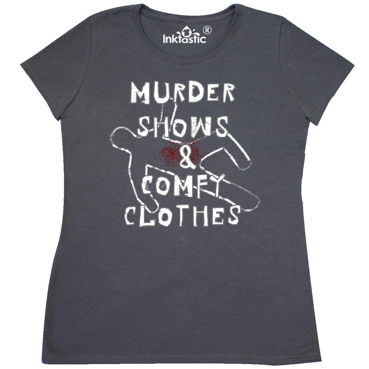 Inktastic Murder Shows & Comfy Clothes Bloody Chalk Outline Women's Graphic Tee - True Crime Fan Gift, Casual Streetwear for Women