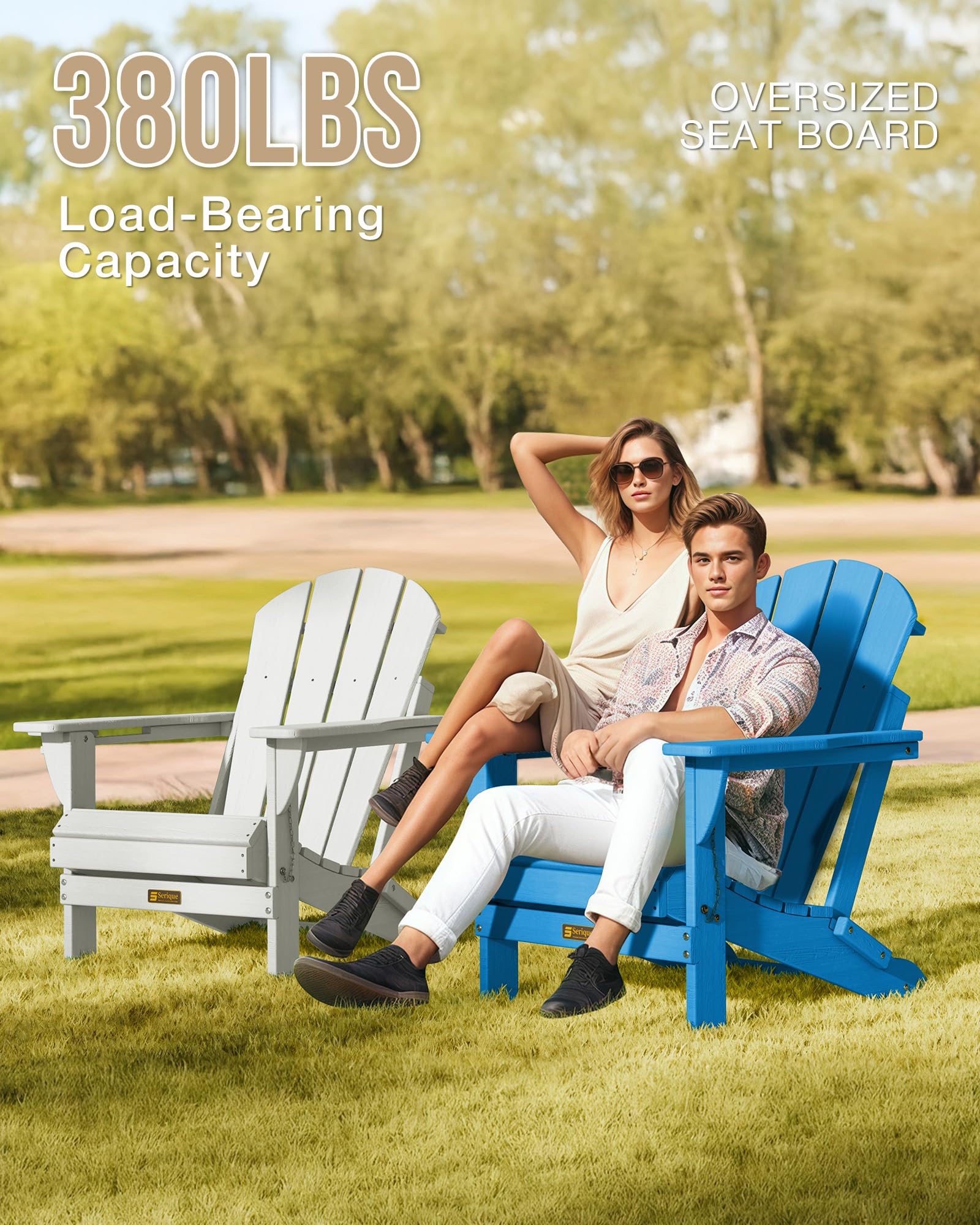 **Weather-Resistant Folding Adirondack Chair with Cup Holder - Wood Texture Patio Chair for Deck, Porch, Backyard & Garden - Perfect for Fire Pit Gatherings & Outdoor Relaxation (Pacific Blue)**