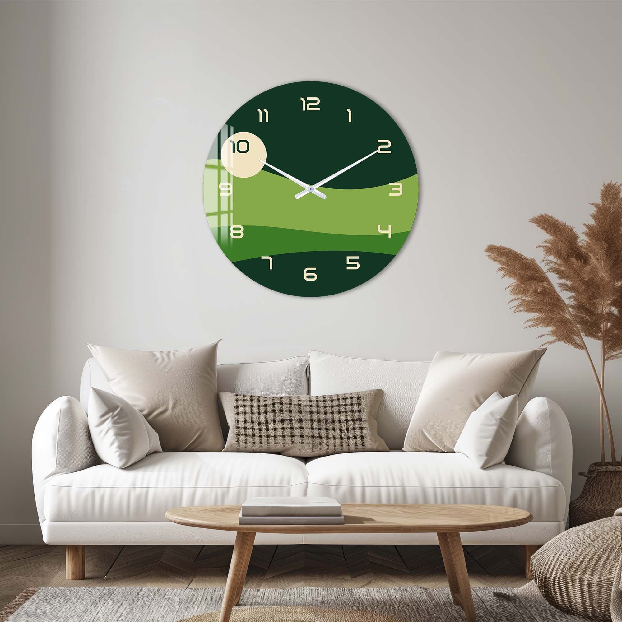 Stylish Green Layers Glass Wall Clock - Modern Home & Office Decor - Perfect for Living Room, Bedroom, Kitchen