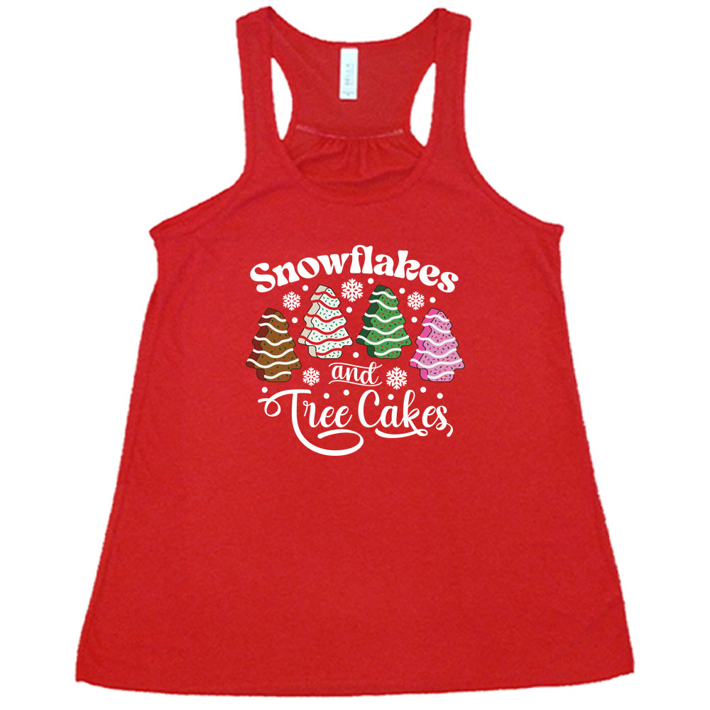 Snowflakes & Tree Cakes Graphic T-Shirt | Christmas Holiday Sweets Themed Cotton Tee for Women & Men | Perfect for Winter Parties, Gift Exchanges & Festive Celebrations