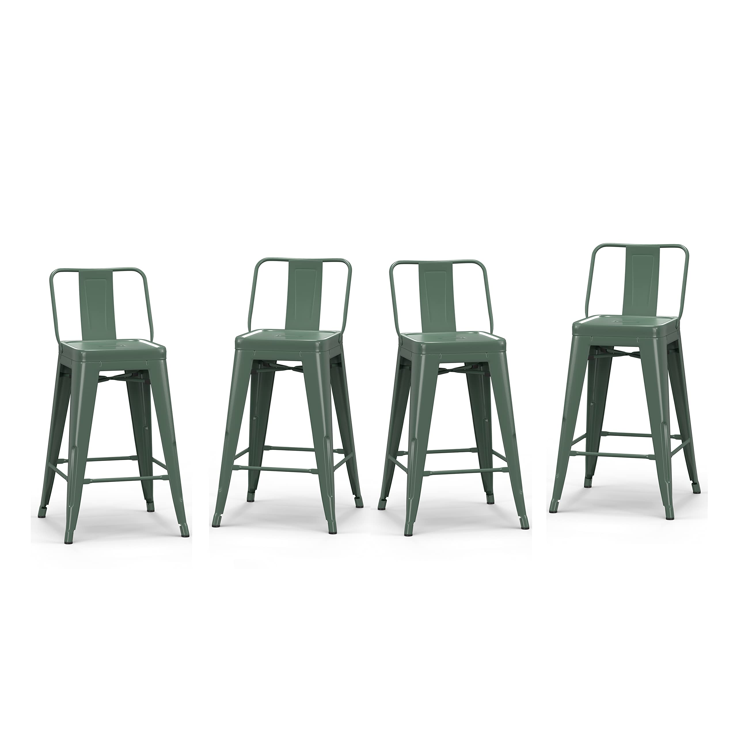 SIMPLIHOME Rayne 24 Inch Metal Counter Height Bar Stools, Set of 4, Deep Sage Green - Modern Kitchen Island & Dining Room Stools for Breakfast Nook, Bar Counter & Home Decor