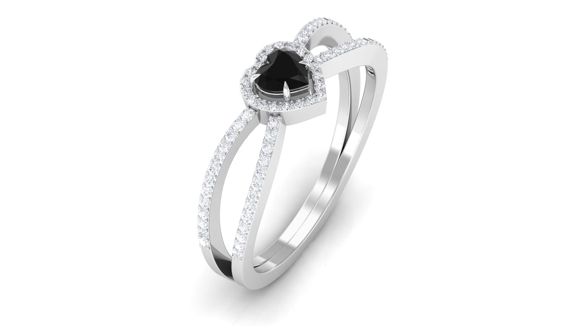 0.50 CT Black Spinel & Diamond Heart Engagement Ring in 14K Solid Gold, 4mm Split Shank Design - Perfect for Proposals, Anniversaries & Romantic Gifts