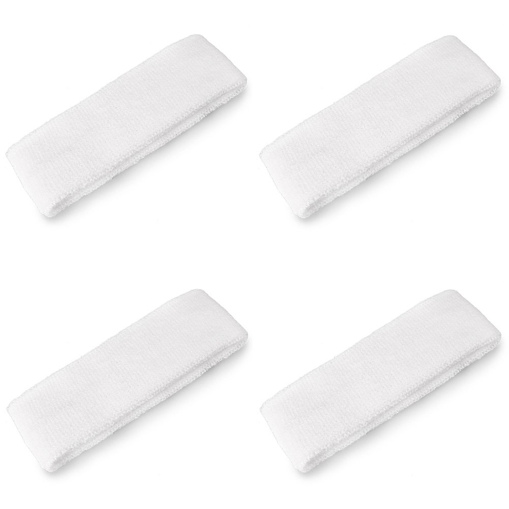 Mallofusa 4 Pack Cotton Sports Wristbands & Headbands - Sweat Absorbent Athletic Bands for Tennis, Yoga, Jogging, Basketball & Workouts - Perfect for Gym, Running & Fitness Activities