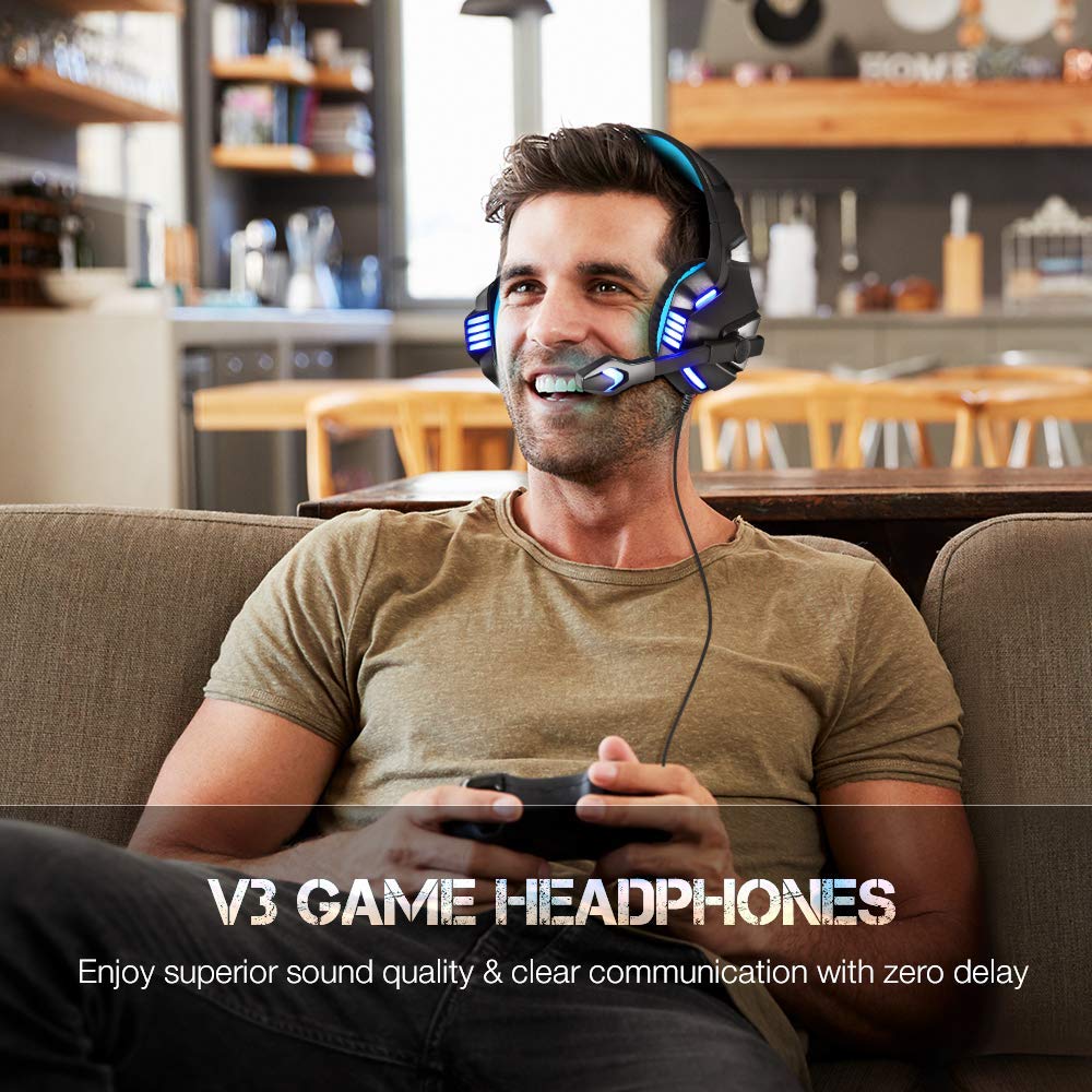 Micolindun Gaming Headset with Noise Cancelling Mic - Compatible with Xbox One, PS4, PS5, PC, Smartphones & Tablets | LED Light, Stereo Bass Surround, Soft Memory Earmuffs | Perfect for Online Gaming, Streaming & Conference Calls