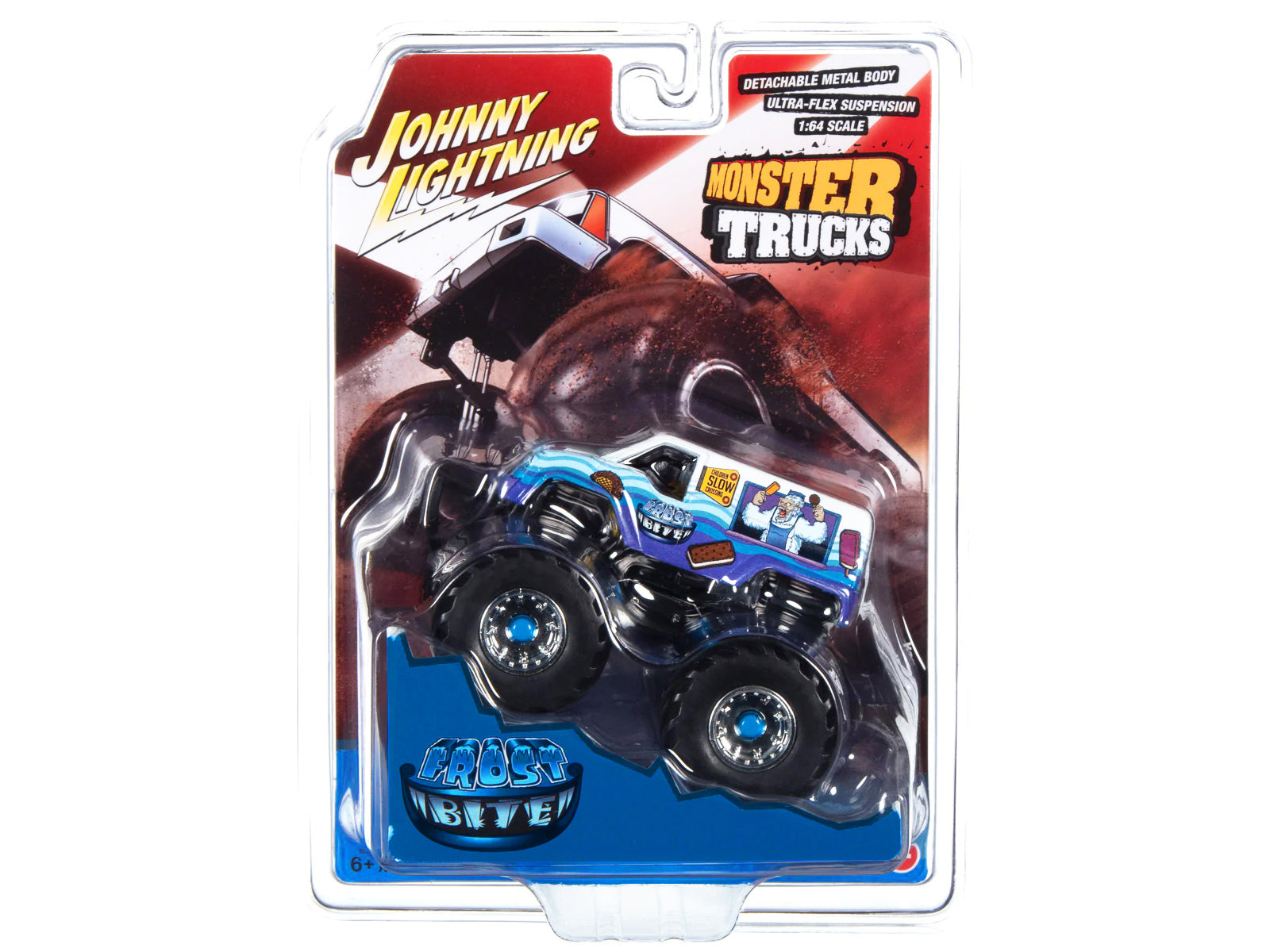 Johnny Lightning 1/64 Scale Frost Bite Monster Truck Diecast Model with Black Wheels - Collectible I Scream You Scream Series - Perfect for Display, Gifts & Monster Truck Enthusiasts
