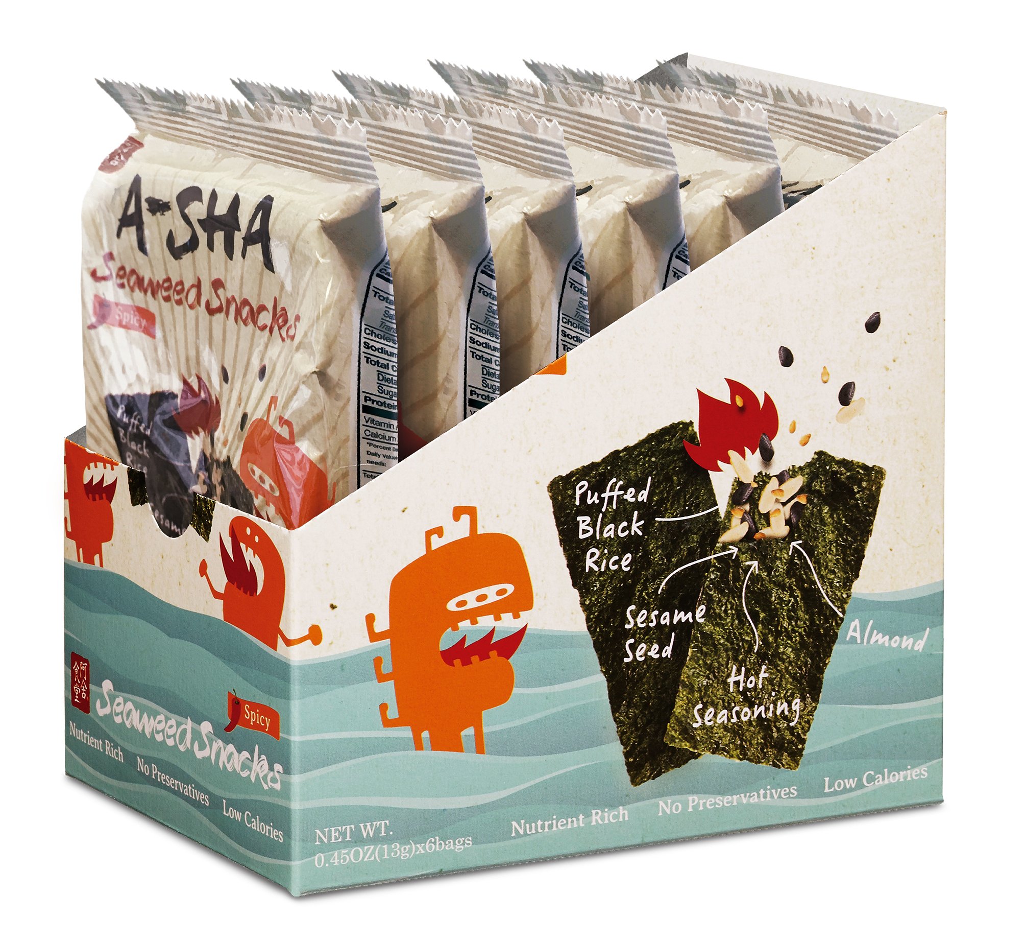 A-Sha Premium Spicy Seaweed Snacks - Single Pack | Healthy & Crunchy Korean Nori Sheets | Perfect for On-the-Go Snacking, Lunch Boxes & Keto Diet