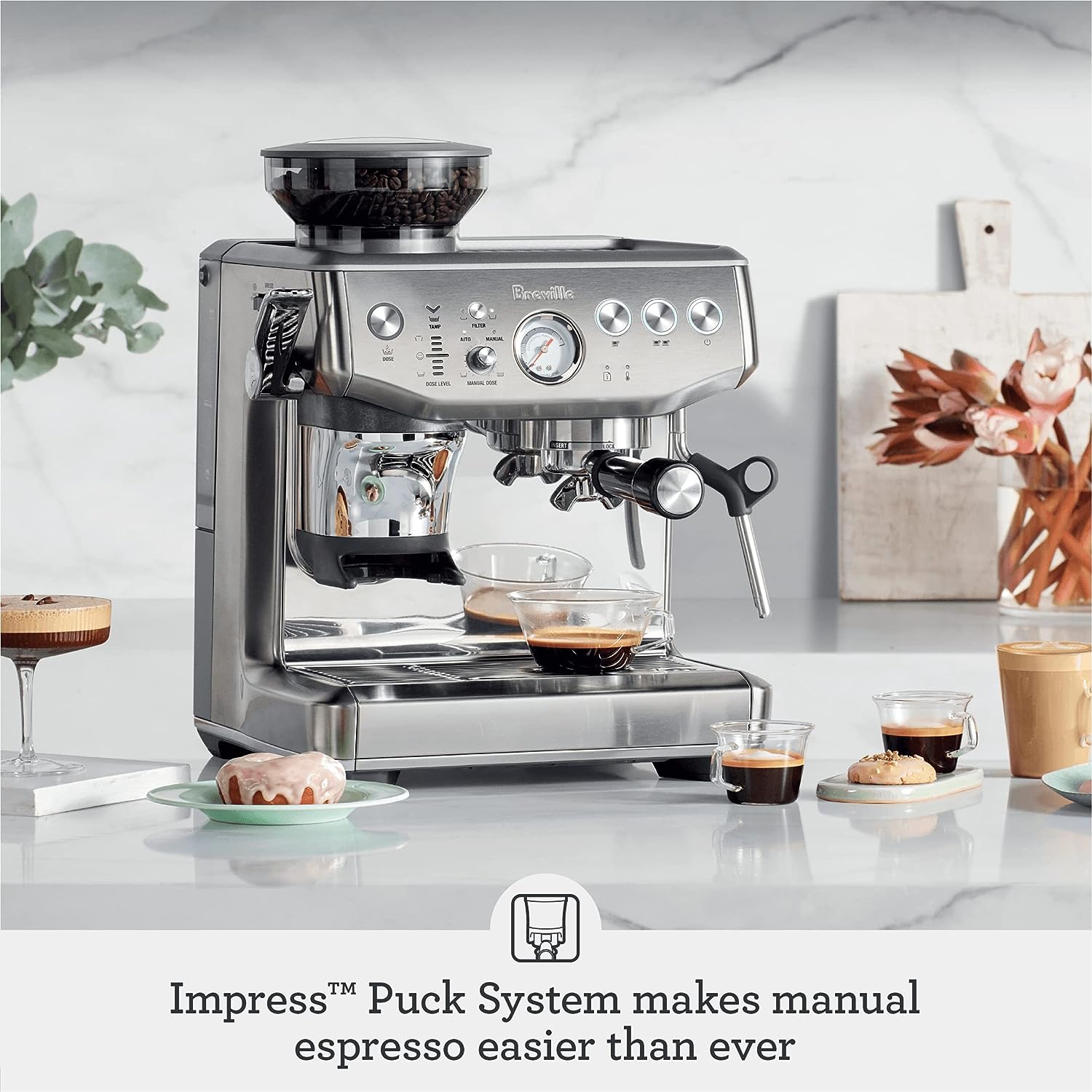 Breville Barista Express Impress Espresso Machine with Built-in Grinder - Brushed Stainless Steel - Perfect for Home Baristas & Coffee Lovers - Enjoy Café-Quality Espresso at Home