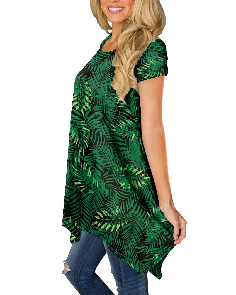 POPYOUNG Women's Summer 2025 Short Sleeve Tunic Top - Casual Swing Blouse Shirt for Beach, Vacation & Everyday Wear
