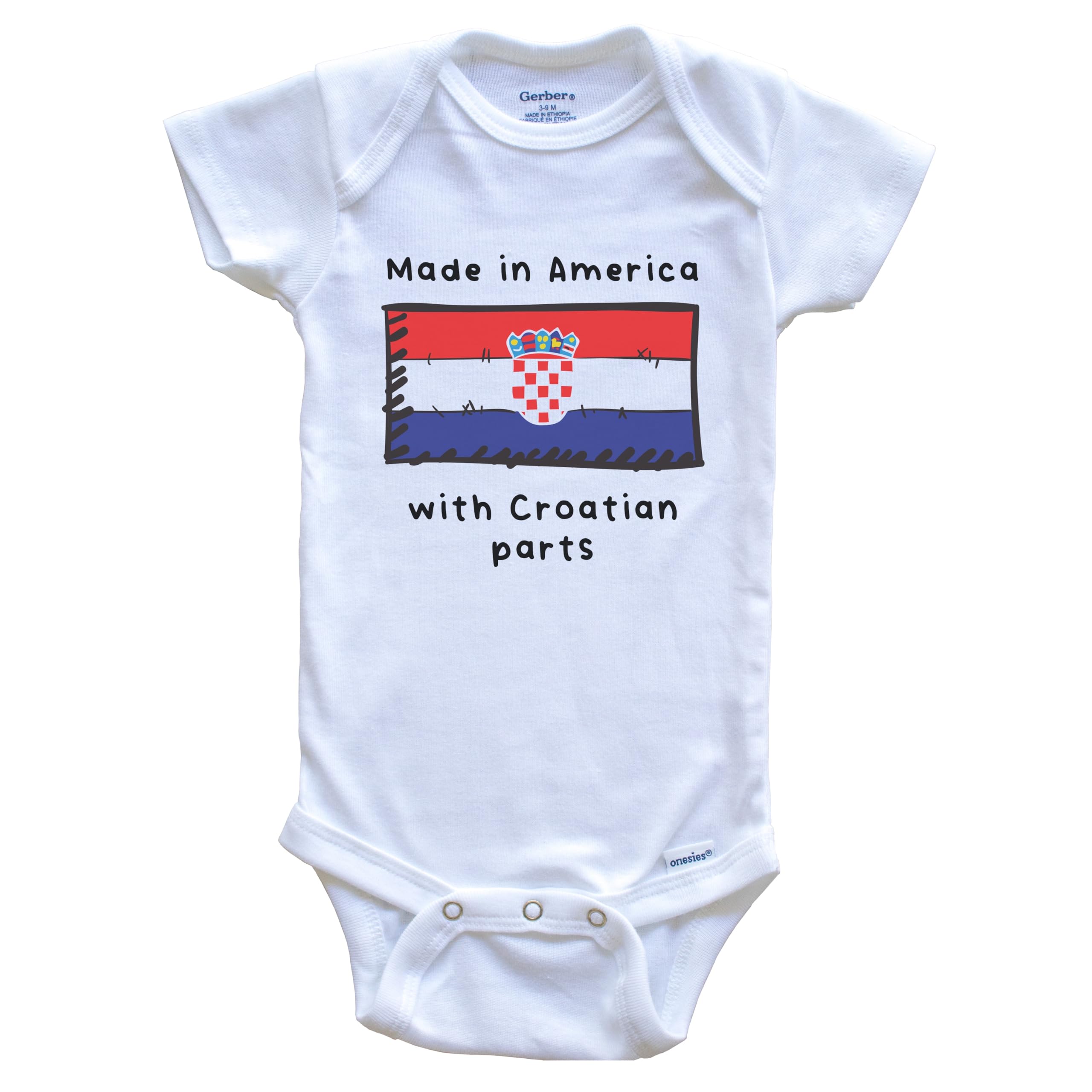 American-Made Croatia Flag One-Piece Baby Bodysuit with Croatian Parts - Perfect for National Holidays, Family Photos & Cultural Celebrations