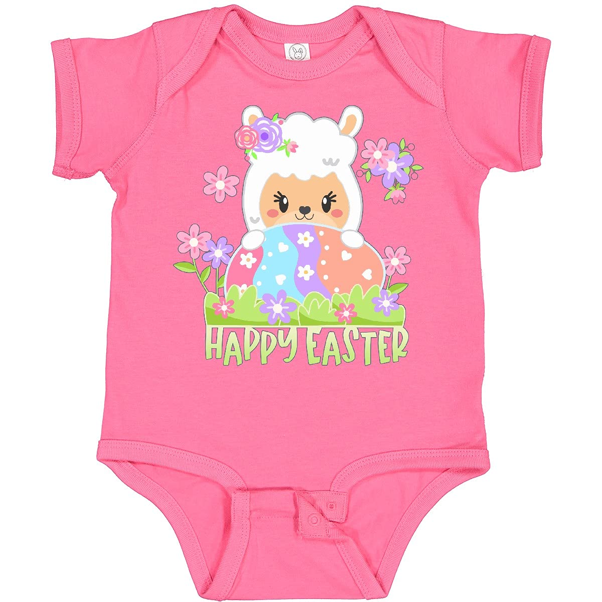 Inktastic Happy Easter Llama with Spring Flowers and Egg Baby Bodysuit - Cute Easter Outfit for Infants & Toddlers - Perfect for Easter Photos, Egg Hunts & Spring Celebrations