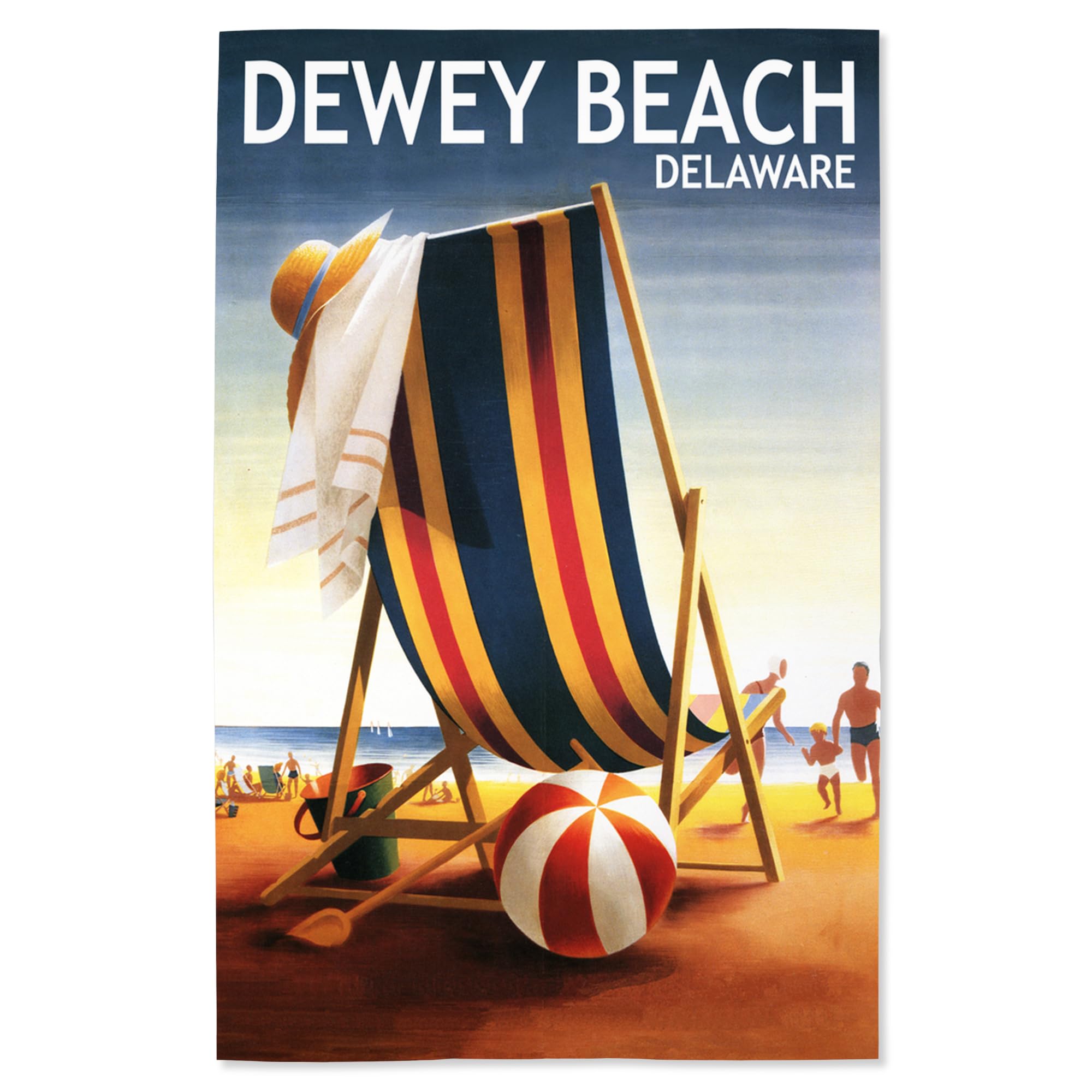 Lantern Press 16x24 Inch Giclee Print - Dewey Beach, Delaware - Beach Chair and Ball Artwork for Coastal Home Decor and Beach House Wall Art