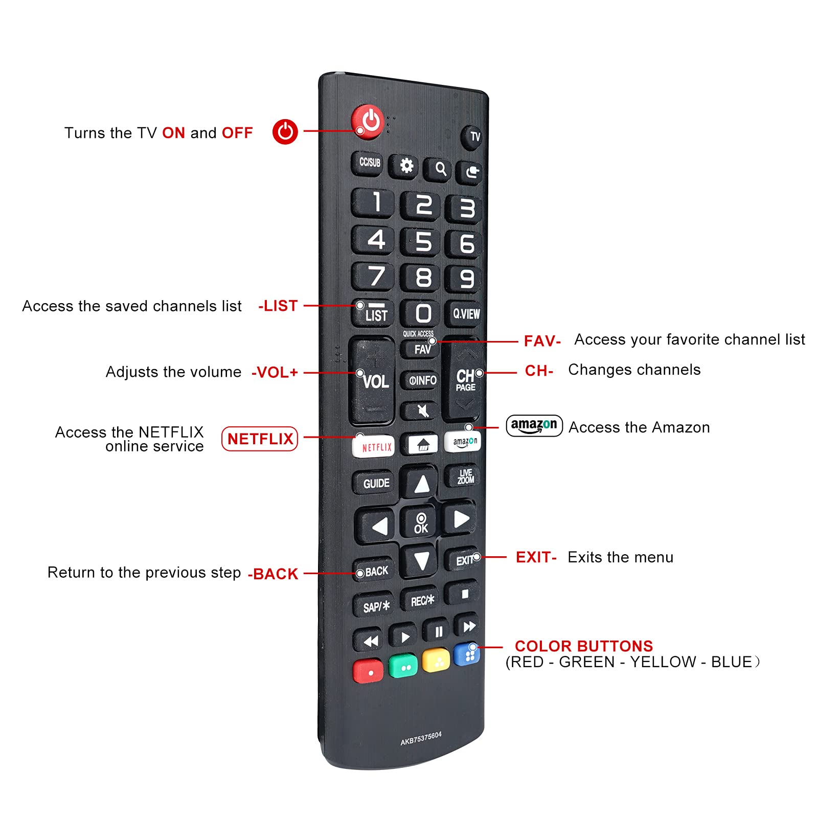 Universal Remote Control AKB75375604 for LG Smart TV, LCD, LED, 3D & HDTV - Compatible with Multiple LG TV Models | Perfect for Home Theater & Living Room Entertainment