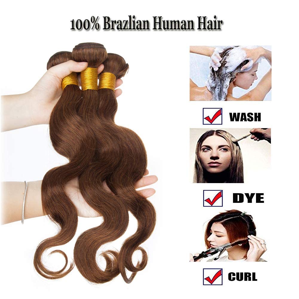 Benehair 20 Inch Brazilian Body Wave Human Hair Bundles - 1 Bundle Medium Brown (#4) 100g/3.5oz - Real Human Hair Extensions for Sew-in, Wavy & Curly Styles | Perfect for Daily Wear, Parties & Special Occasions