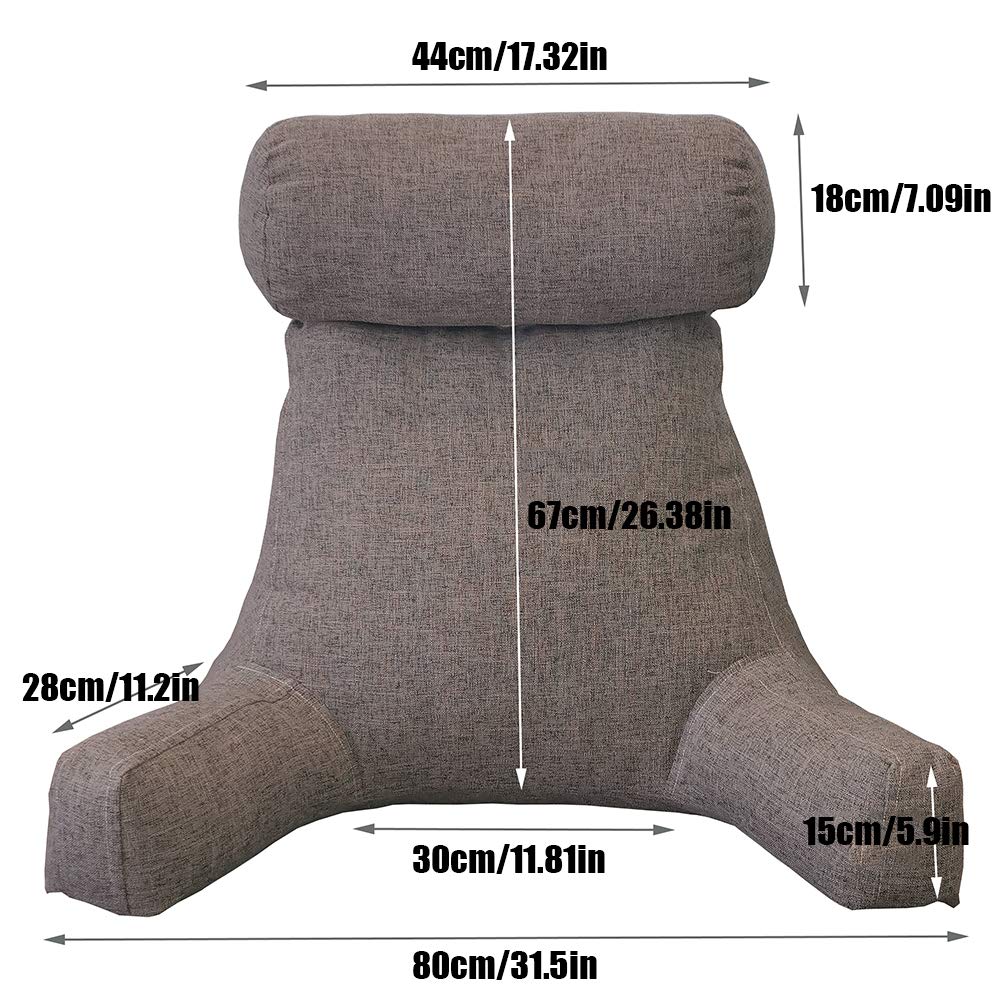 **Ergonomic Backrest Pillow with Armrests & Detachable Neck Roll - Comfortable Bed Reading Pillow for Adults, Back Support Cushion for Sitting in Bed, Sofa, or Floor - Perfect for Reading, Watching TV, and Relaxing**