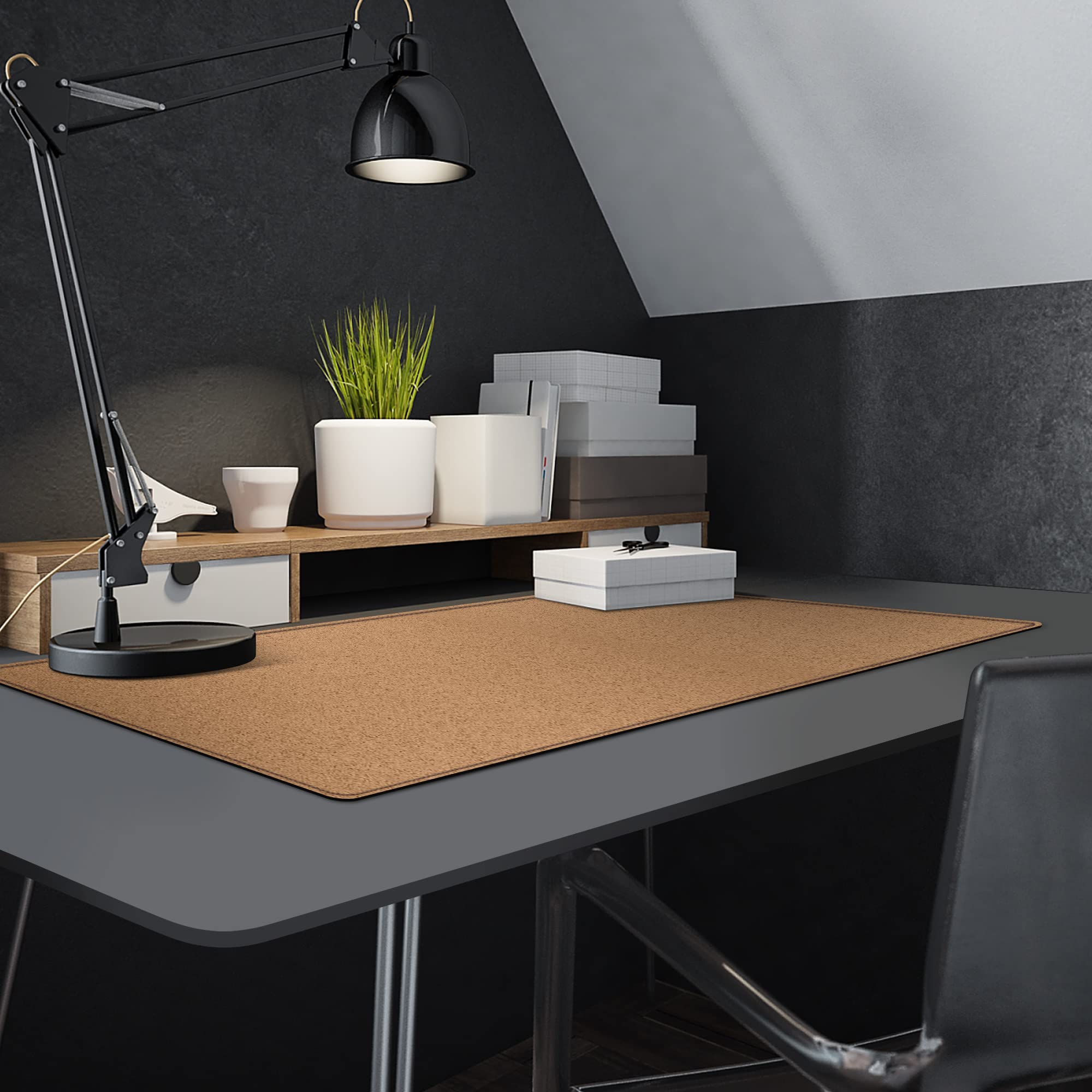 MAIDERN 40 x 16 Inch Extra Large Cork & Leather Desk Pad - XXL Reversible Desk Mat with Mouse Pad Area - Premium Office Desk Protector for Gaming, Writing & Computer Work (Black) - Perfect for Home Office, Study & Workspace Organization