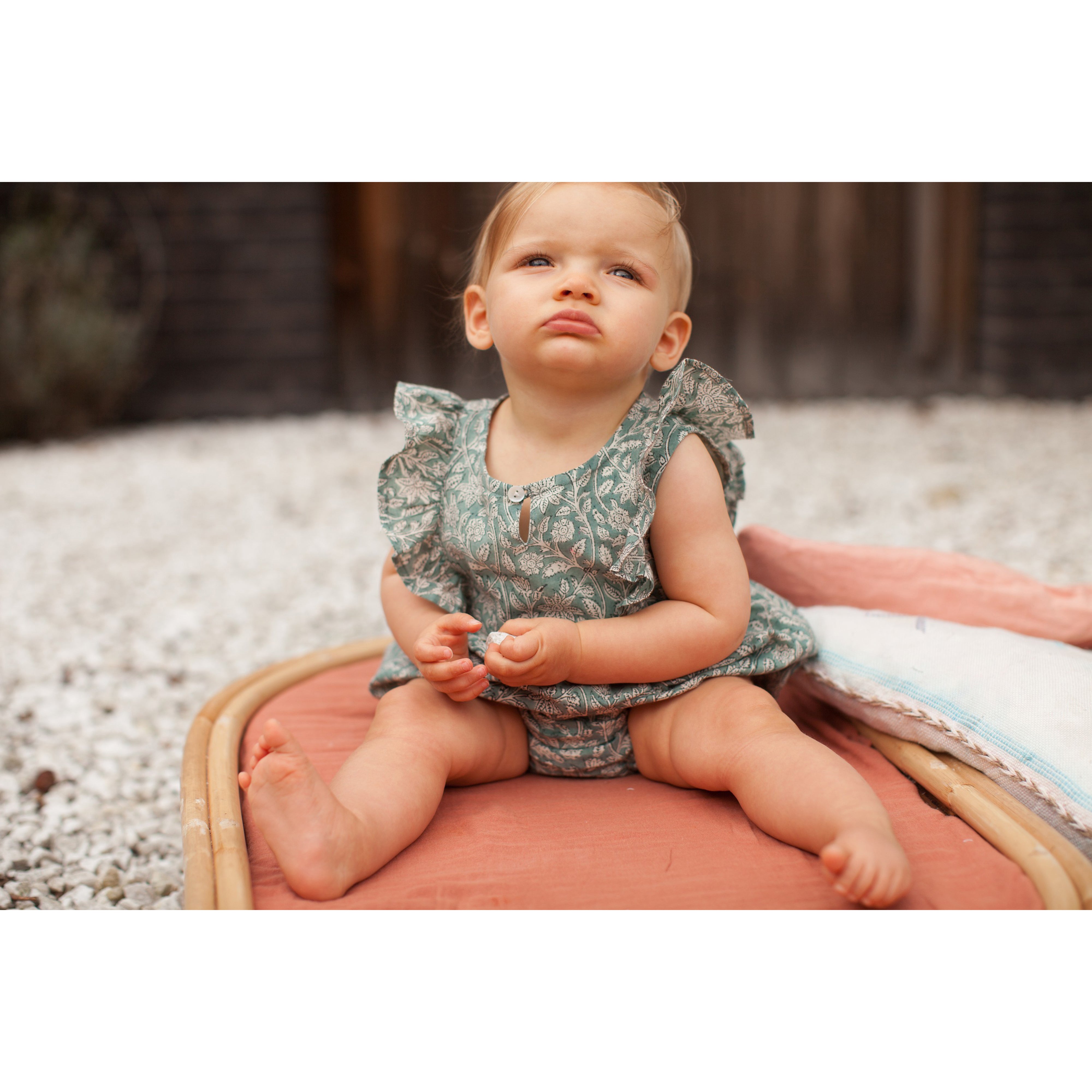 Bonheur du Jour Paris Baby BB Overall - Soft Cotton Romper for Infants, Blue & Green Stripes - Perfect for Playtime, Daycare & Photo Shoots