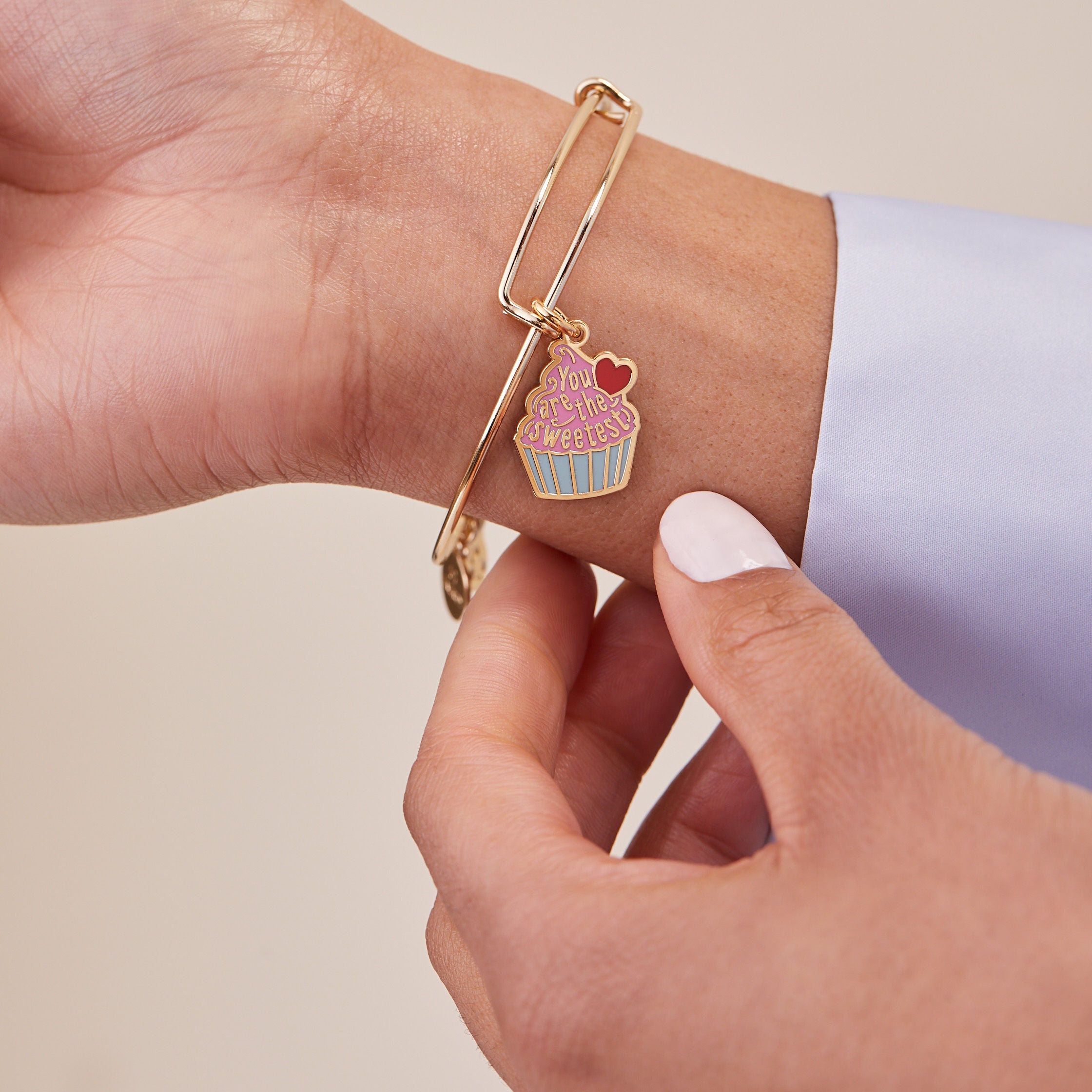 Sweetest Cupcake Charm Bangle Bracelet - Dainty Cute Cupcake Jewelry for Women, Girls - Perfect Gift for Birthday, Valentine's Day, Mother's Day