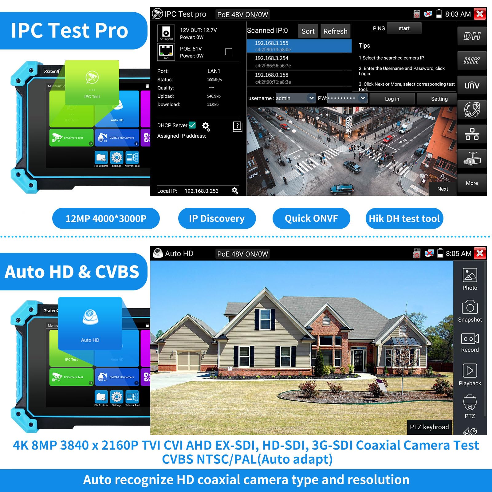 Rsrteng IPC-5200C Plus 8MP IP Camera Tester with 5.4