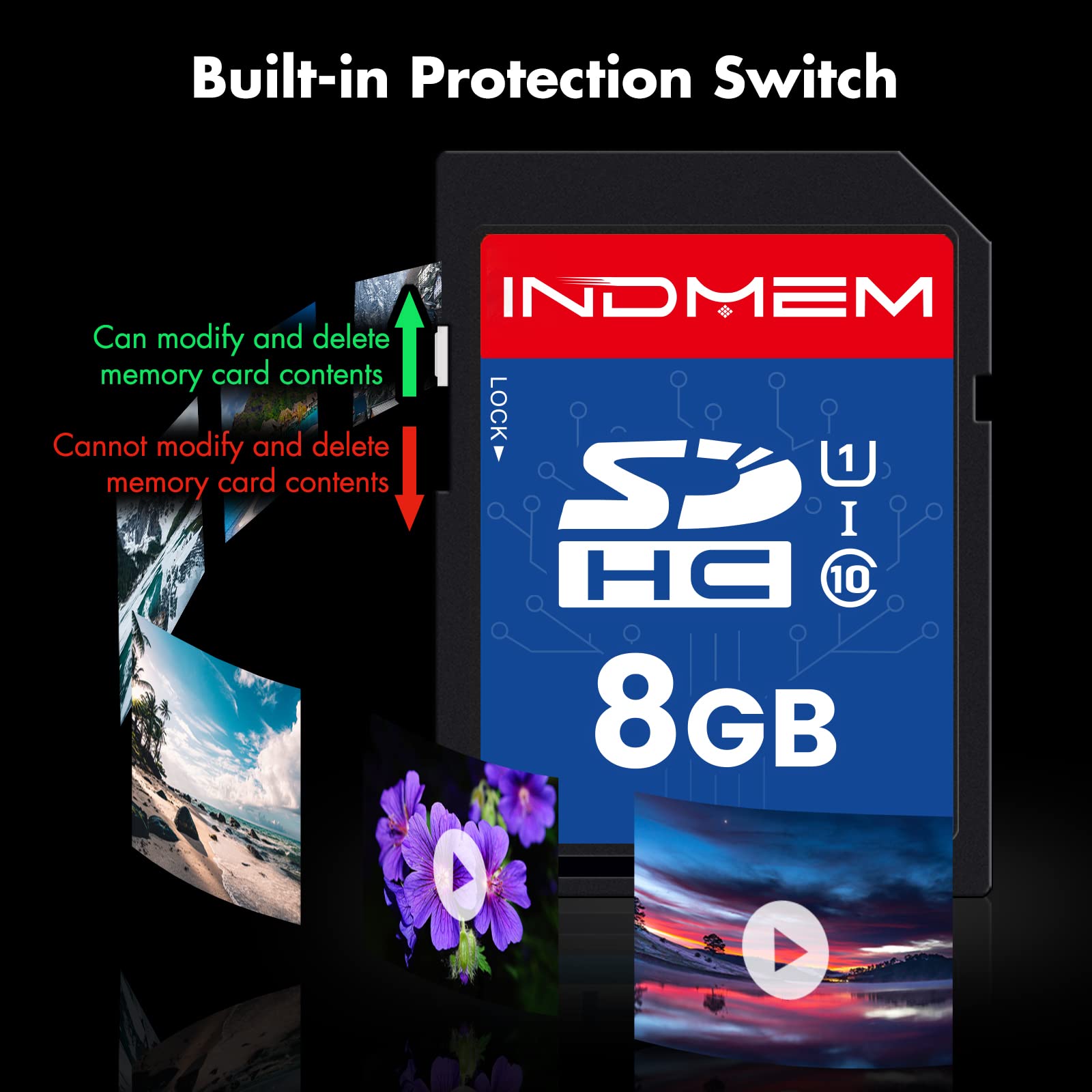 INDMEM 8GB SD Card 2 Pack - UHS-I U1 Class 10 SDHC Flash Memory Card for Digital Cameras, Computers & Trail Cameras - Perfect for Photography, Data Storage & Wildlife Monitoring