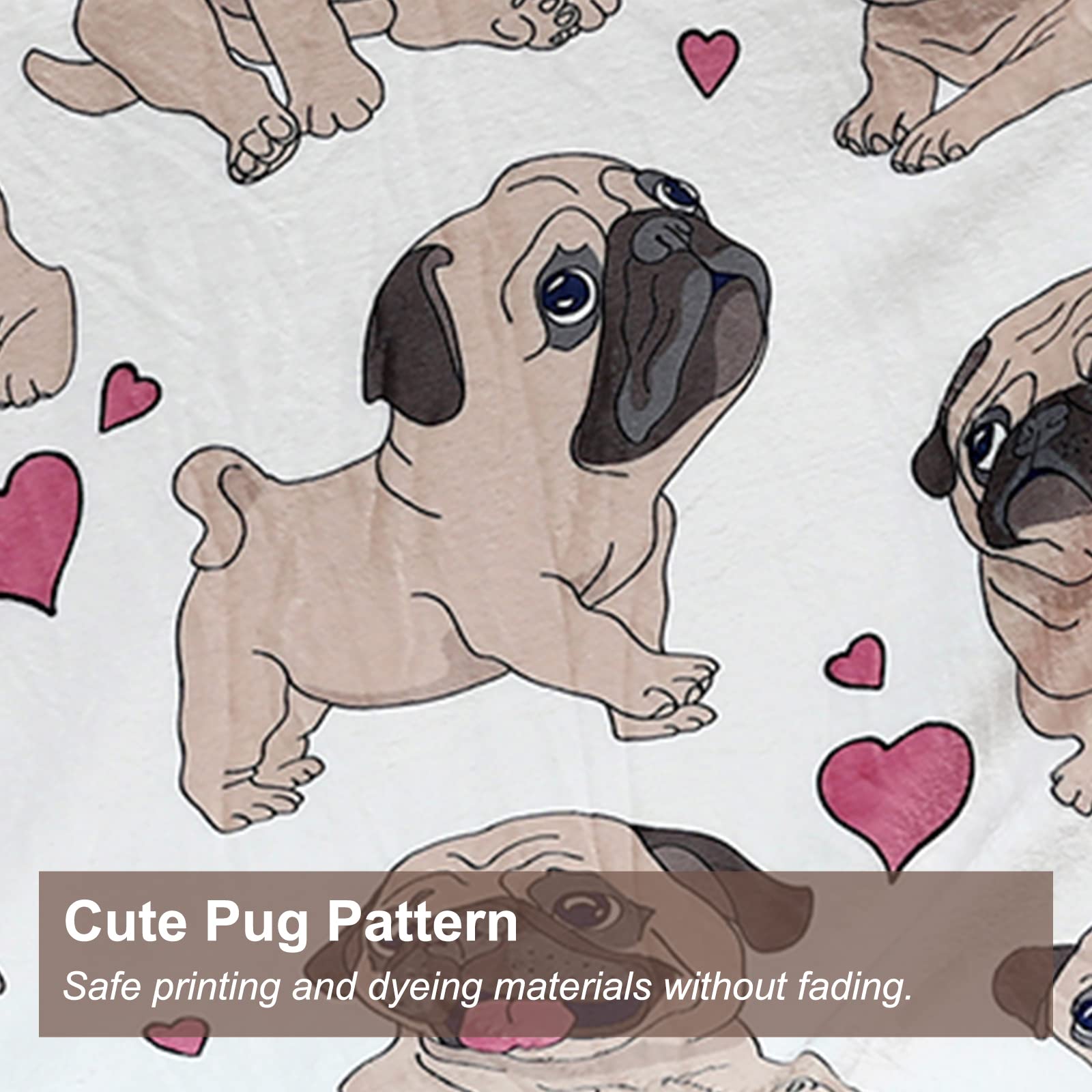 Super Soft Pug Blanket for Adults - Cute Puppy Plush Throw Blanket, 47