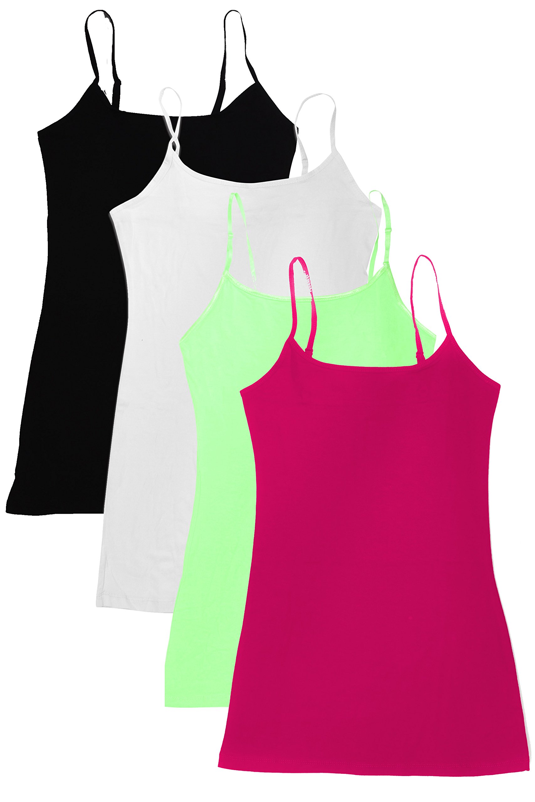 4 Pack Women's Basic Tank Tops - Active Stretch Camisoles (1X, Black/White/Mint/Hot Pink) | Comfortable Casual Wear for Gym, Yoga, Layering & Everyday Outfits
