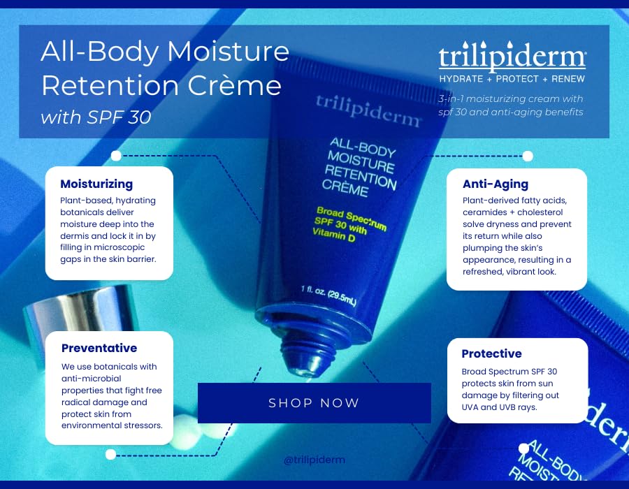Trilipiderm 3oz TSA Travel Size 6-Pack All-Body Moisturizer with SPF 30 - Hydrating Lotion for Body, Face, Hands & Feet - Perfect for Travel, Gym & Daily Skincare Routine