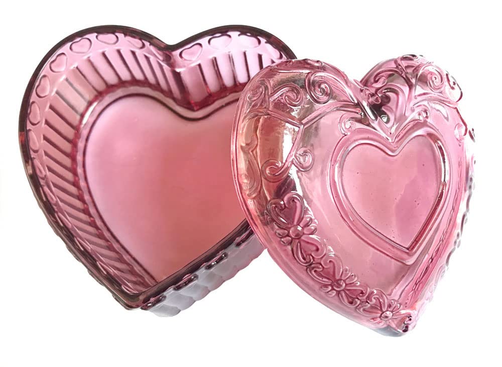 Heart-Shaped Glass Jewelry Box with Lid - Embossed Decorative Storage for Rings, Necklaces & Keepsakes - Perfect for Valentine's Day Gifts & Home Decor