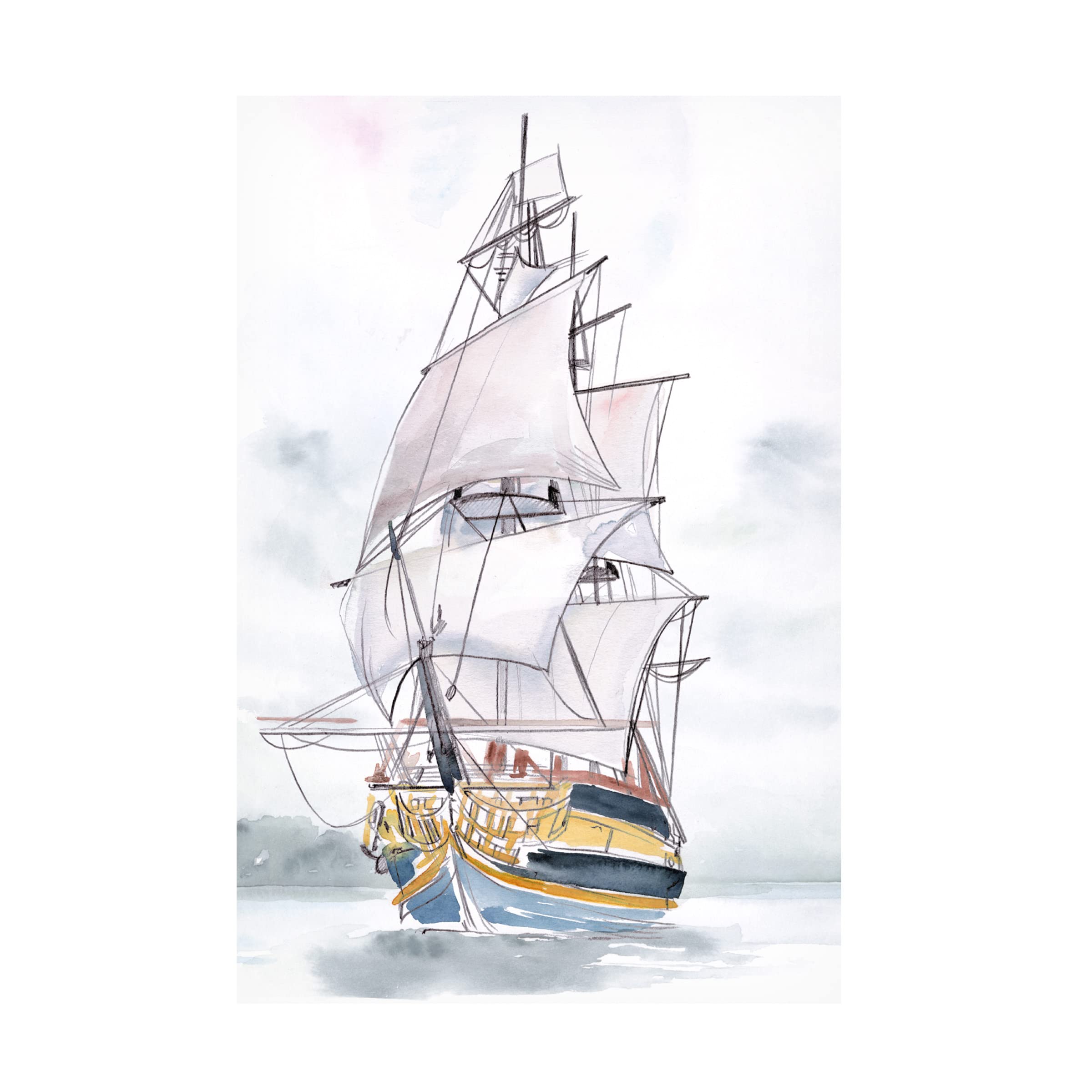 Jennifer Paxton Parker 'Tall Ship II' Canvas Wall Art - Nautical Decor for Living Room, Bedroom & Office - Premium Trademark Fine Art Print