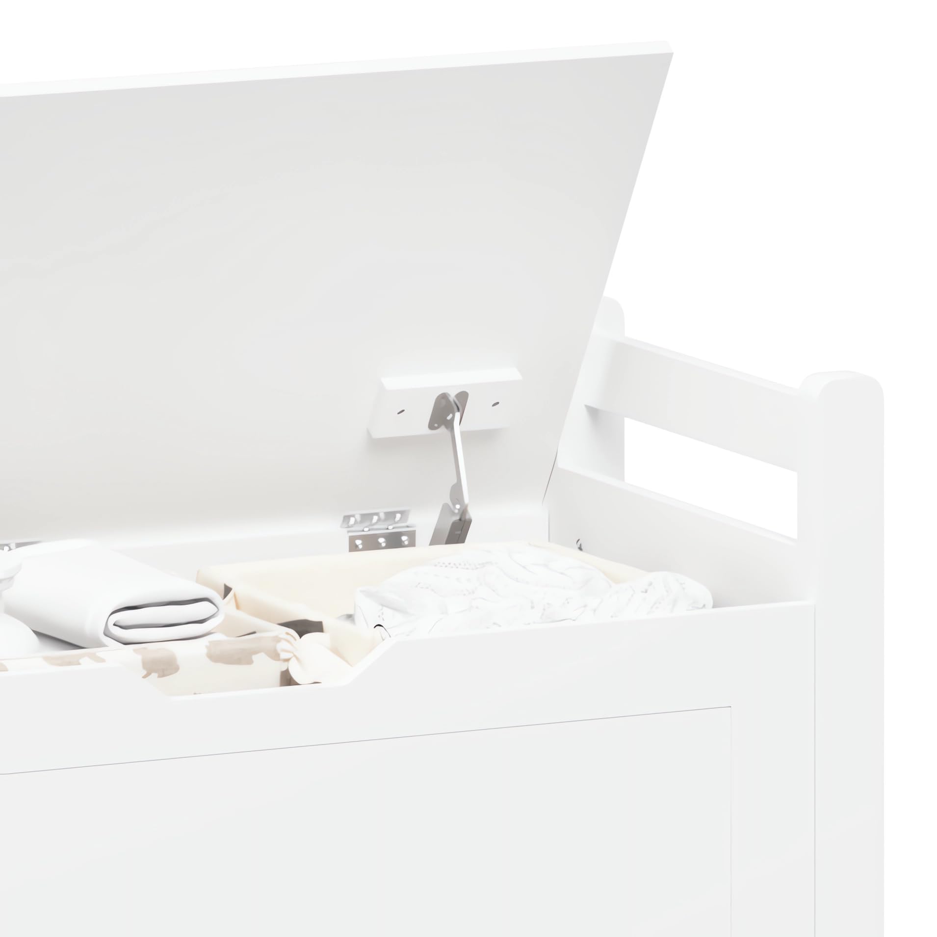 **Kids Wooden Toy Chest with Safety Hinged Lid - Children's Toy Storage Organizer, Playroom Furniture for Boys & Girls (White with Cushion) - Perfect for Bedroom, Nursery, or Playroom Organization**