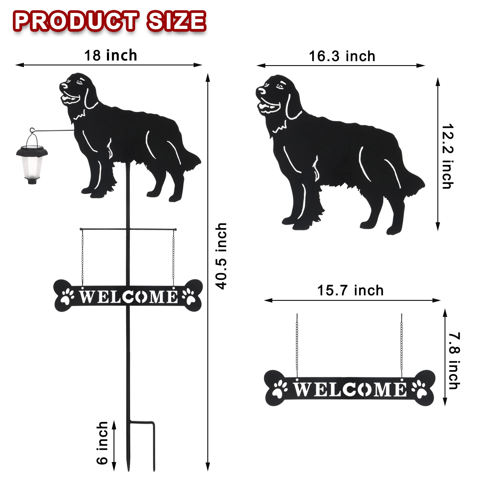 BAYN Solar Golden Retriever Garden Stakes - Decorative Lantern Dog Silhouette Welcome Sign for Outdoor Yard, Lawn, Patio & Pathway Decor | Solar-Powered Landscape Lighting for Gardens, Walkways & Driveways