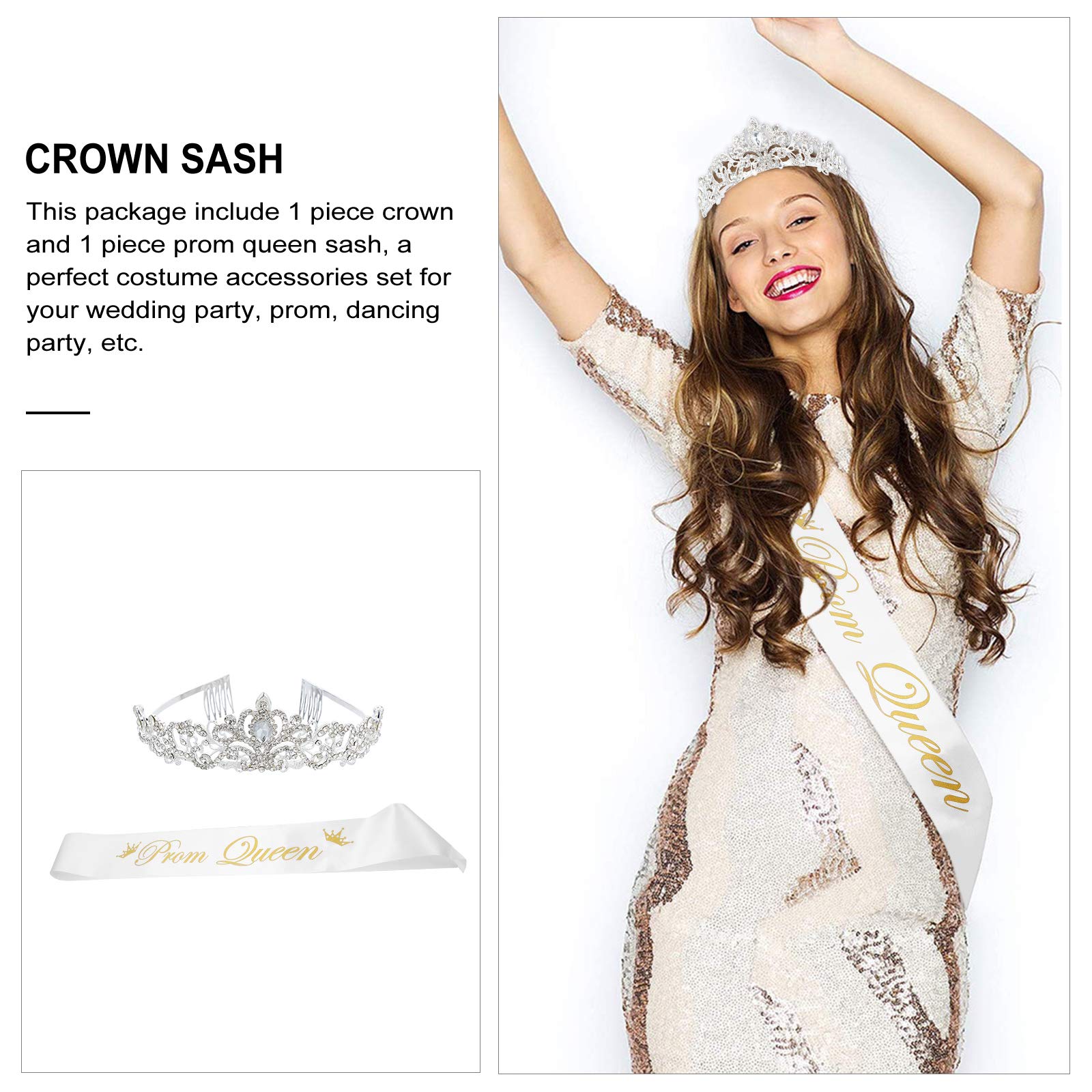 Prom Queen Sash & Tiara Set - Rhinestone Crown for Birthday, Wedding, Graduation Parties